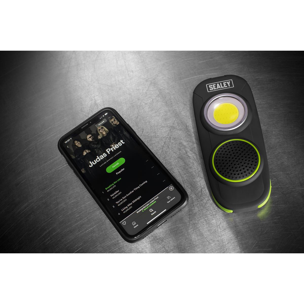 Sealey Rechargeable Torch Light Wireless Speaker 10W COB LED 500 Lumens Lamp