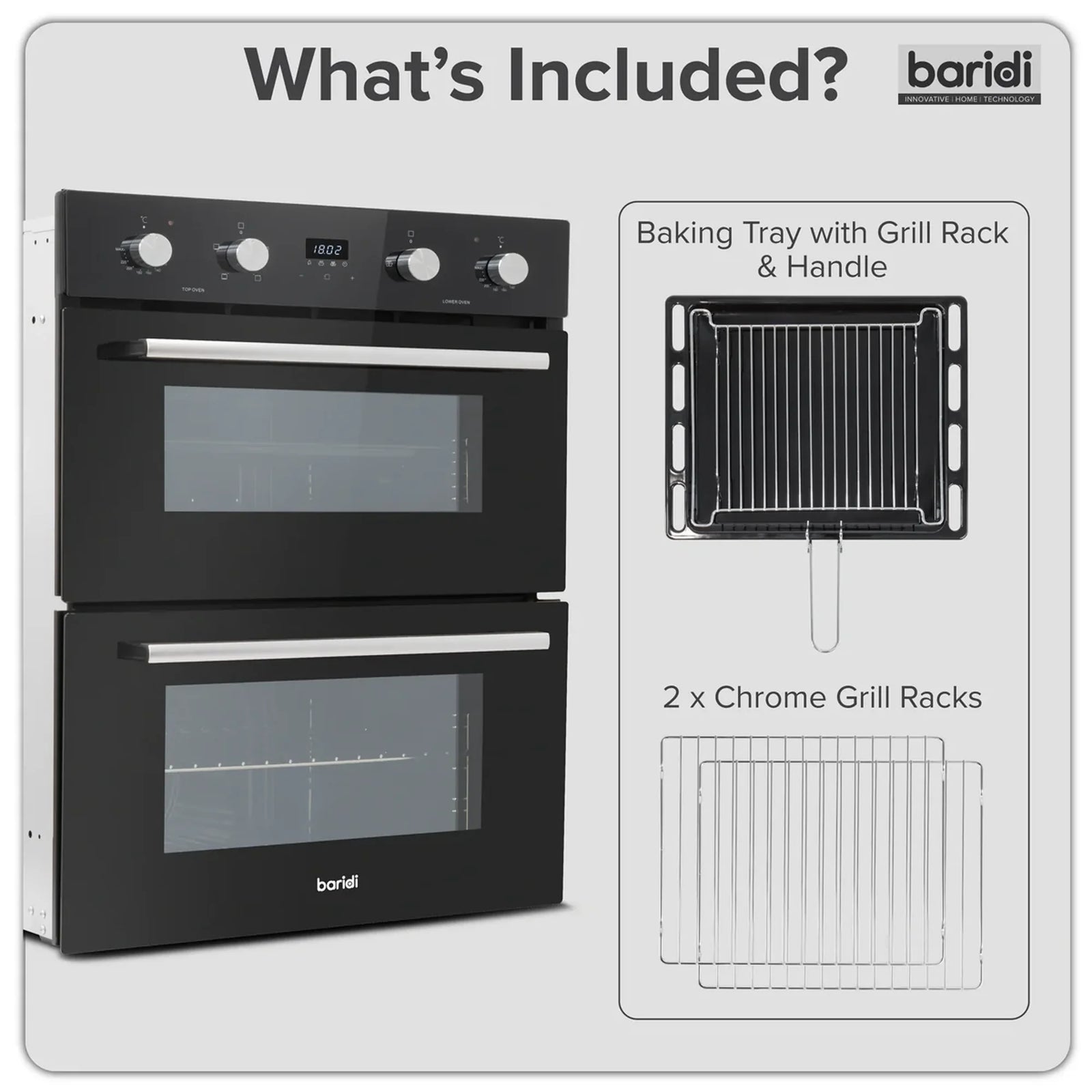 Baridi Built-Under Double Oven DH278, 74L Capacity, Energy Rating A