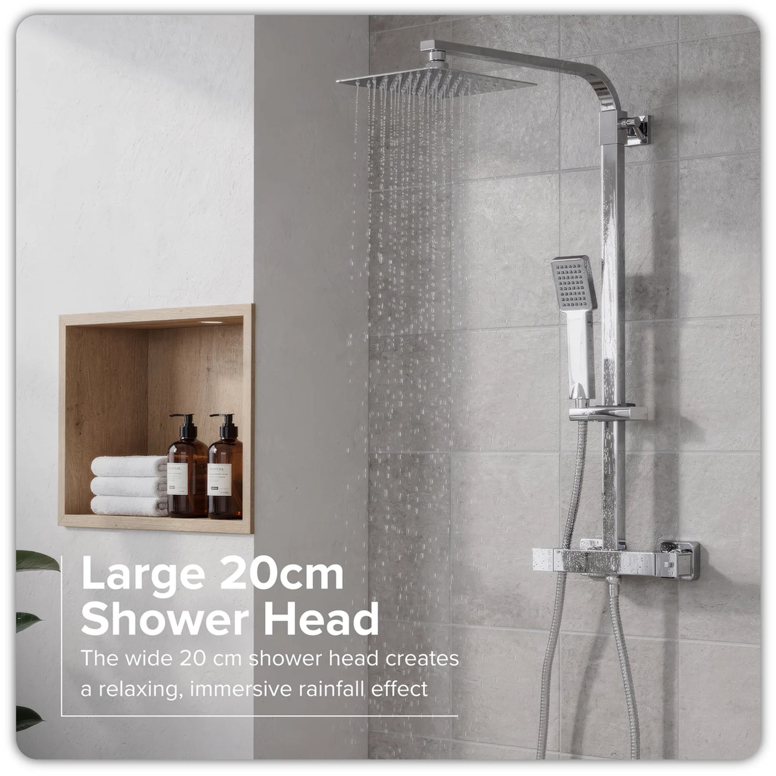 Baridi Thermostatic Shower Mixer Set 20x20cm Square Head