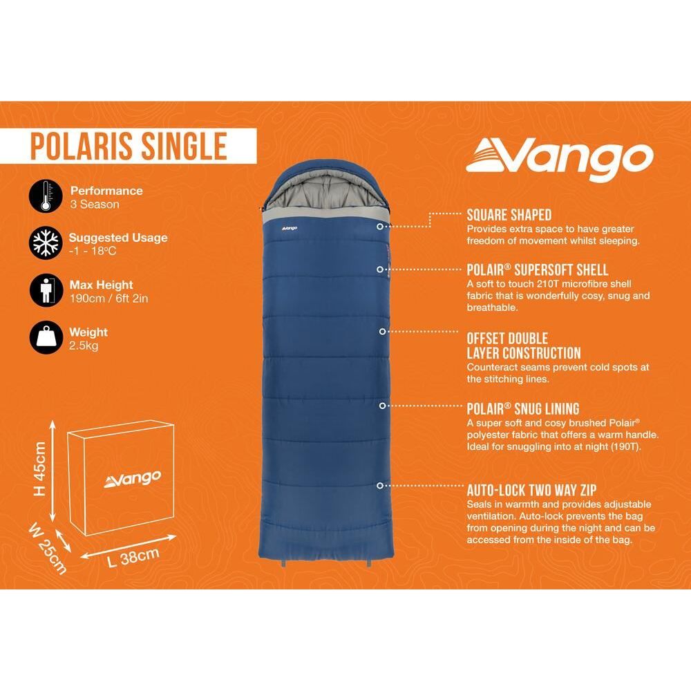 Vango Polaris Single Sleeping Bag Single Neptune