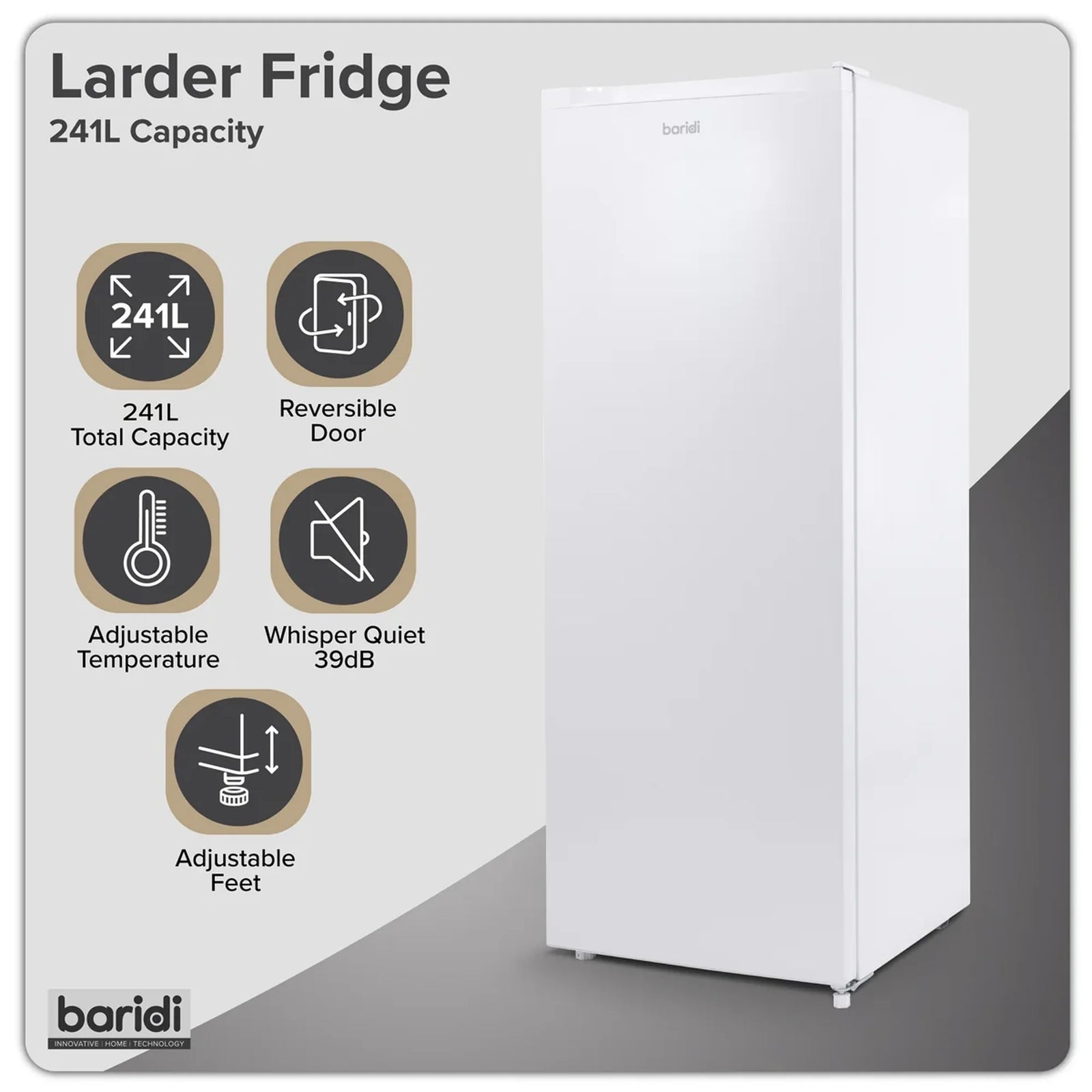 Baridi Freestanding Larder Fridge DH322 241L White