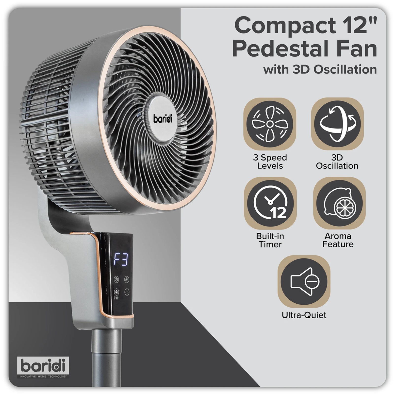 Baridi 12" Pedestal Fan DH141 70W with Remote Control