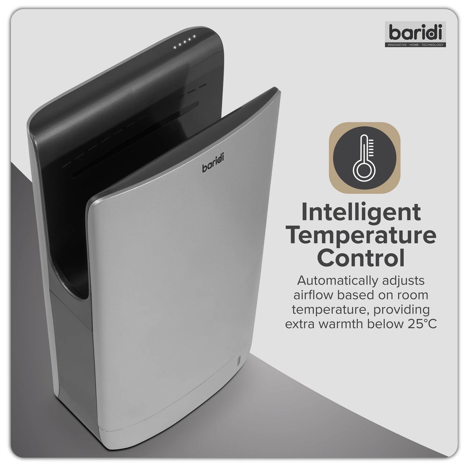 Baridi Hand Dryer DH150 1750W with HEPA Filter - Silver