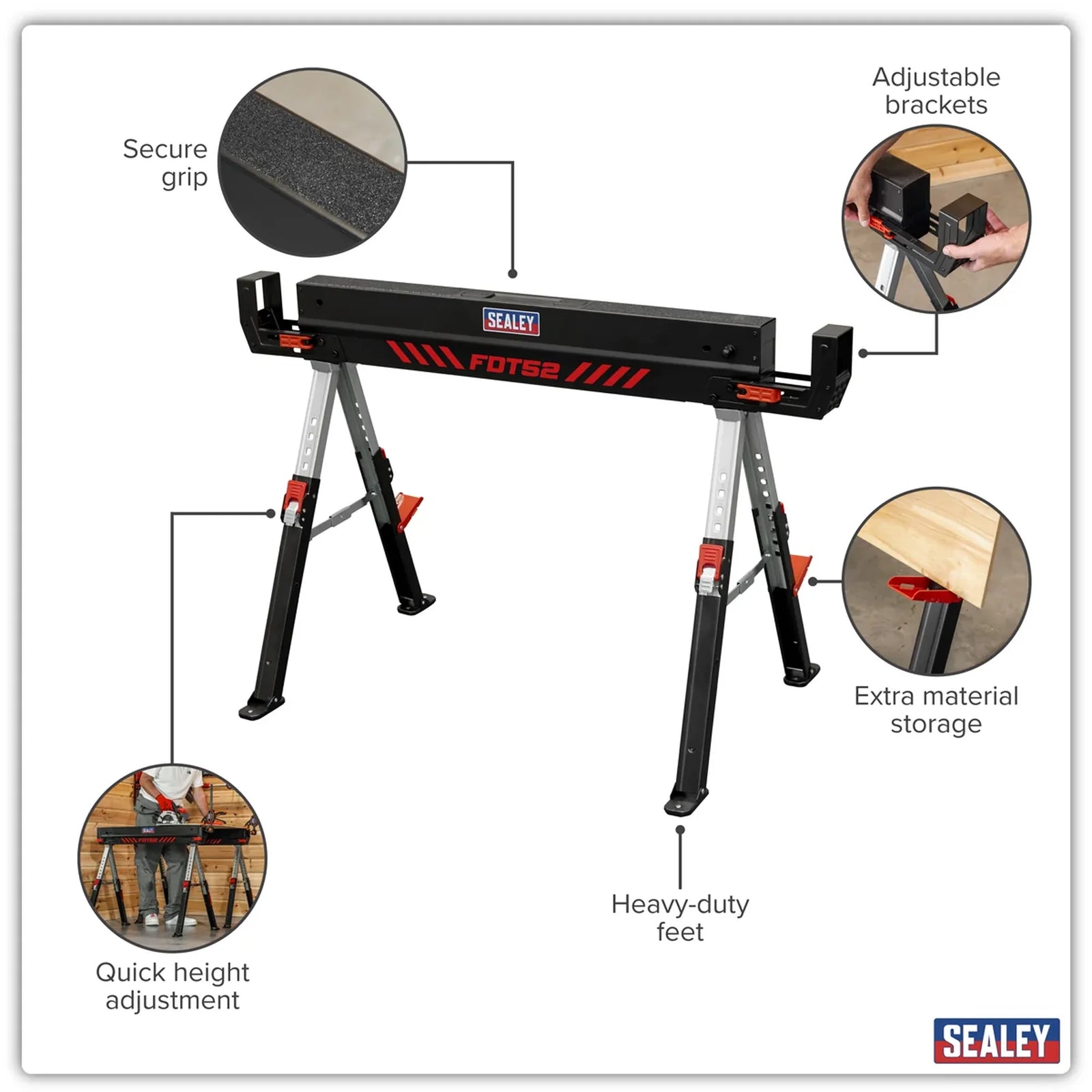Sealey Adjustable Sawhorse Set 2 Piece 590kg Capacity