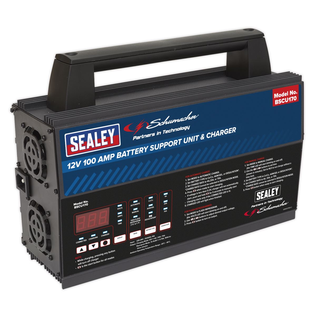 Sealey 12V Battery Support Unit & Charger 100A BSCU170