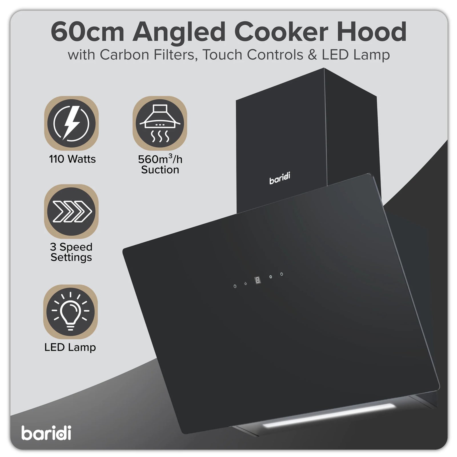 Baridi DH105 60cm Wall Mounted Cooker Hood with Touch Controls