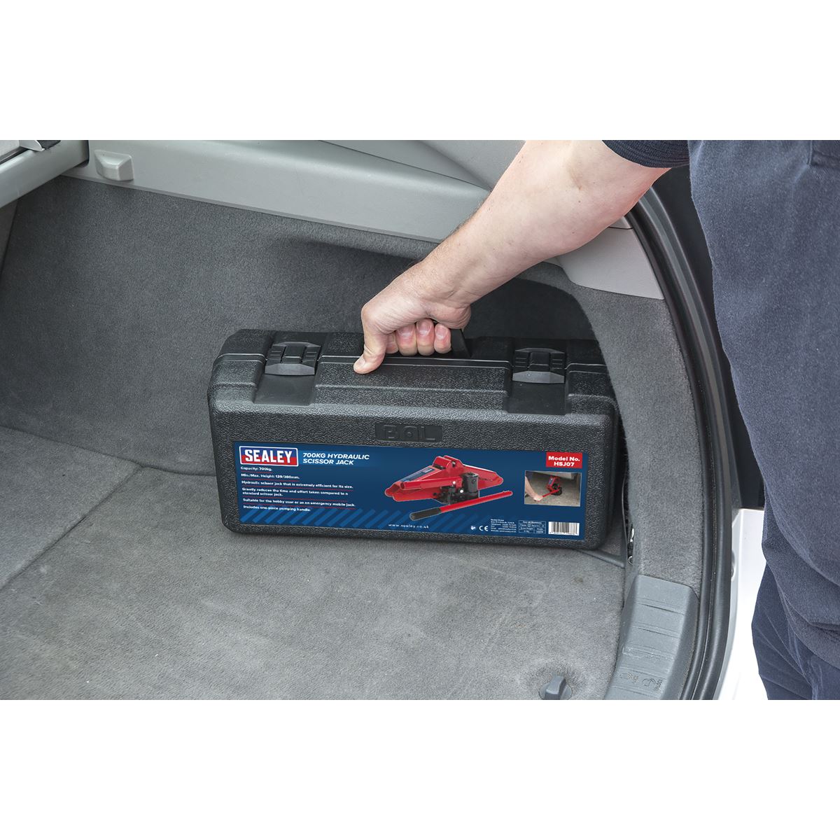 Sealey 700kg Hydraulic Scissor Jack in Case Emergency Car Lift Wind Up Garage
