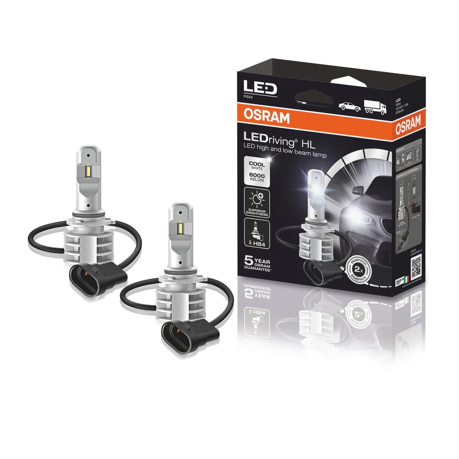 Osram 6000K Cool White HB4 LED Headlight Bulb Kit to replace HB4 Halogen 9736CW
