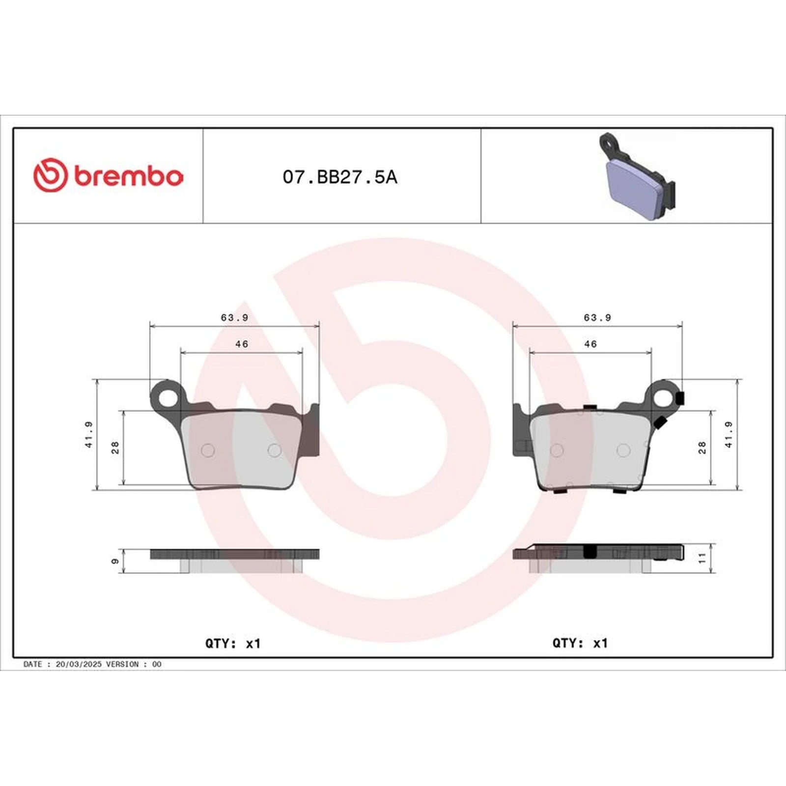 Brembo 2 x Brake Pad Set