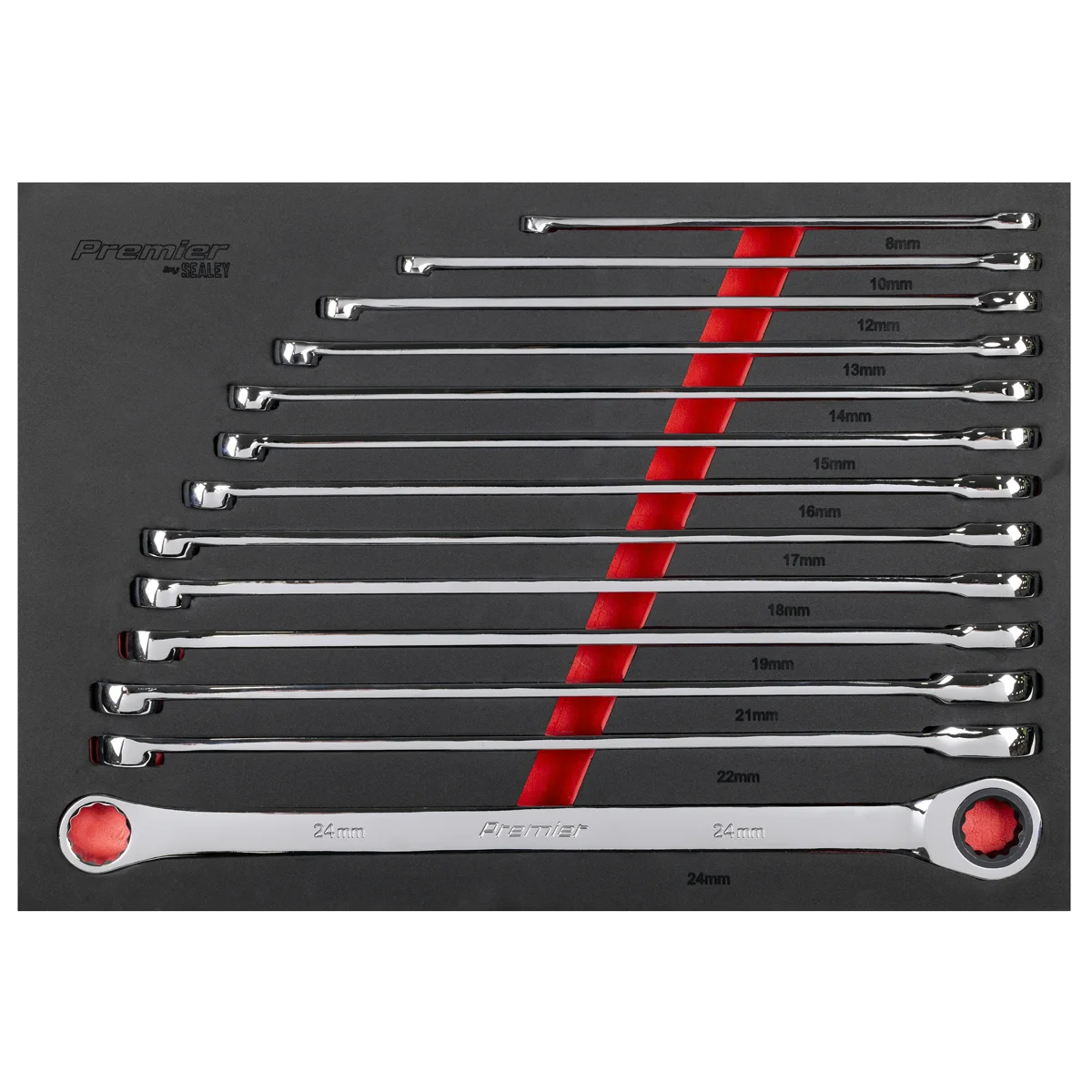 Sealey Premier Extra-Long Double Ring Spanner Set 13 Piece 230-445mm