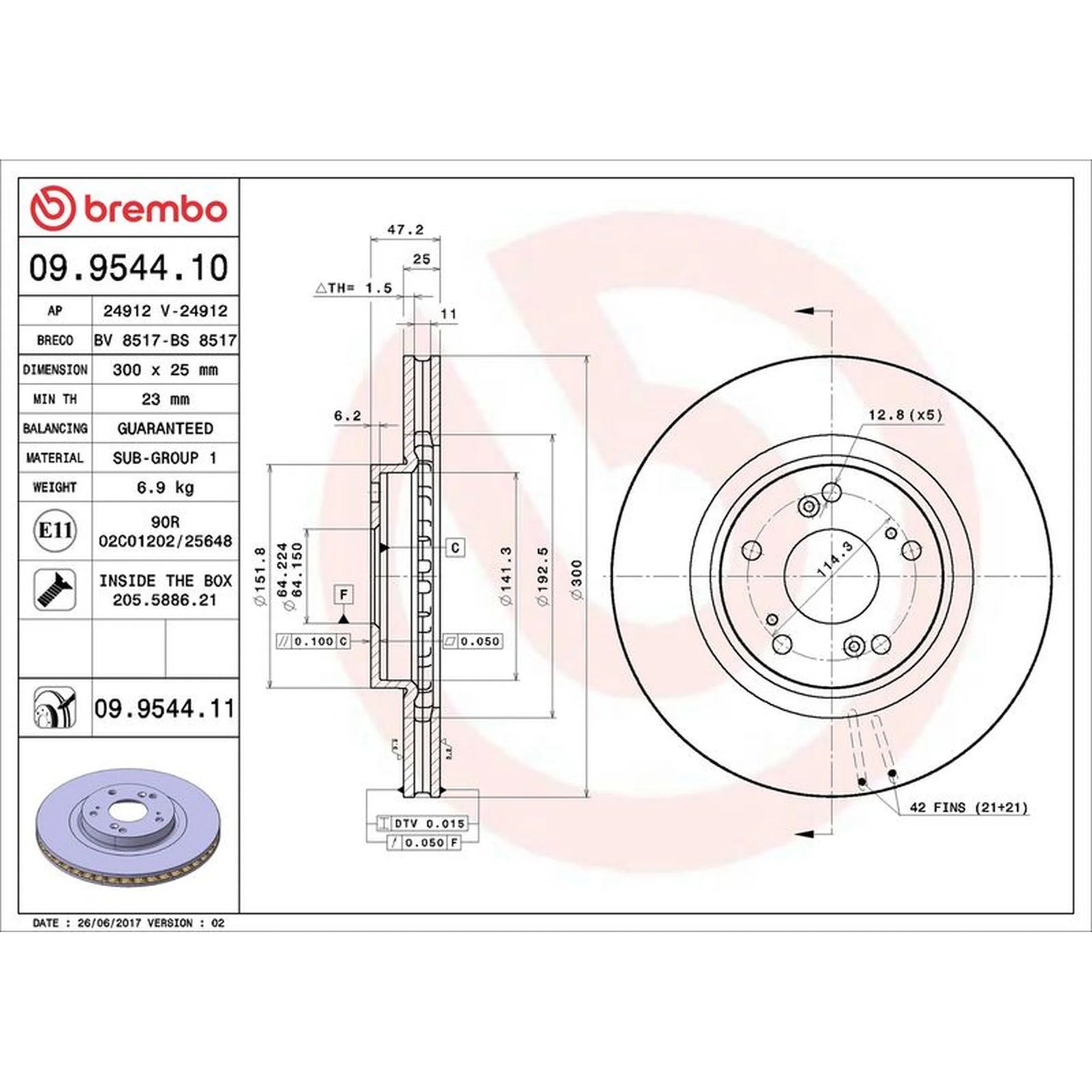 Brembo 2 x Internally Vented Brake Discs fits Honda Civic VII 2001-2005 2.0