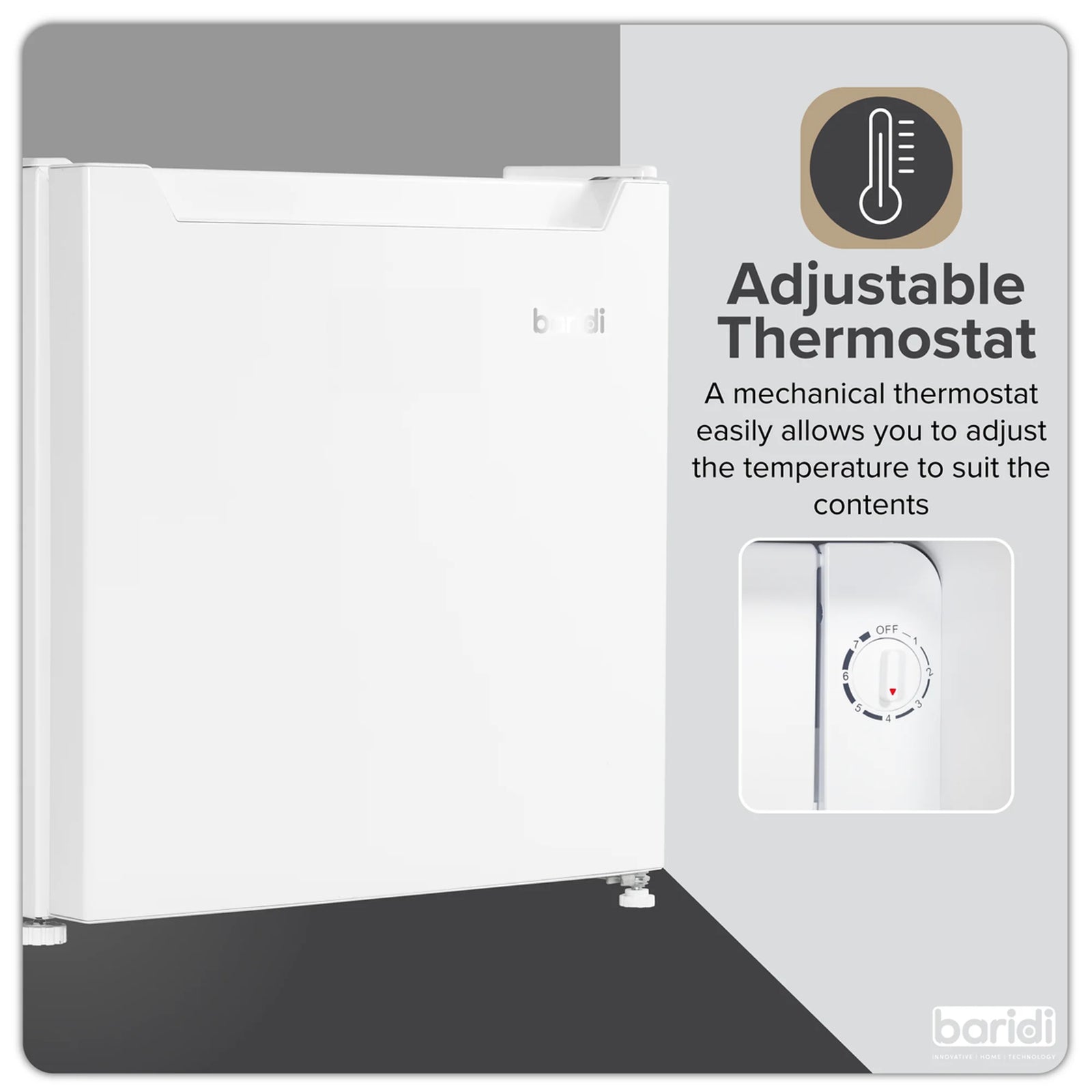 Baridi Tabletop Fridge DH256 46L Capacity Adjustable Thermostat - White