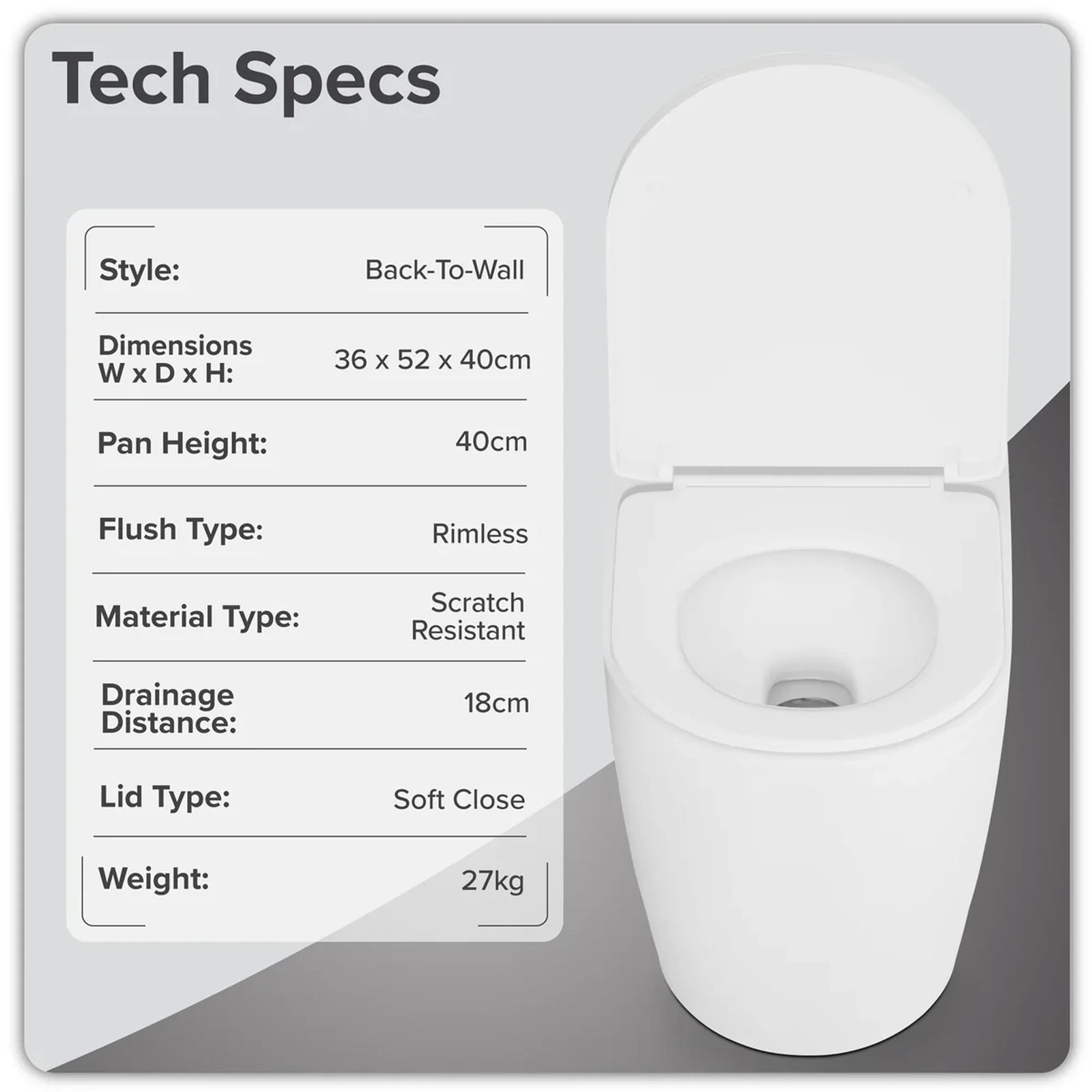 Baridi Back-to-Wall Toilet DH334 with Soft Close Seat