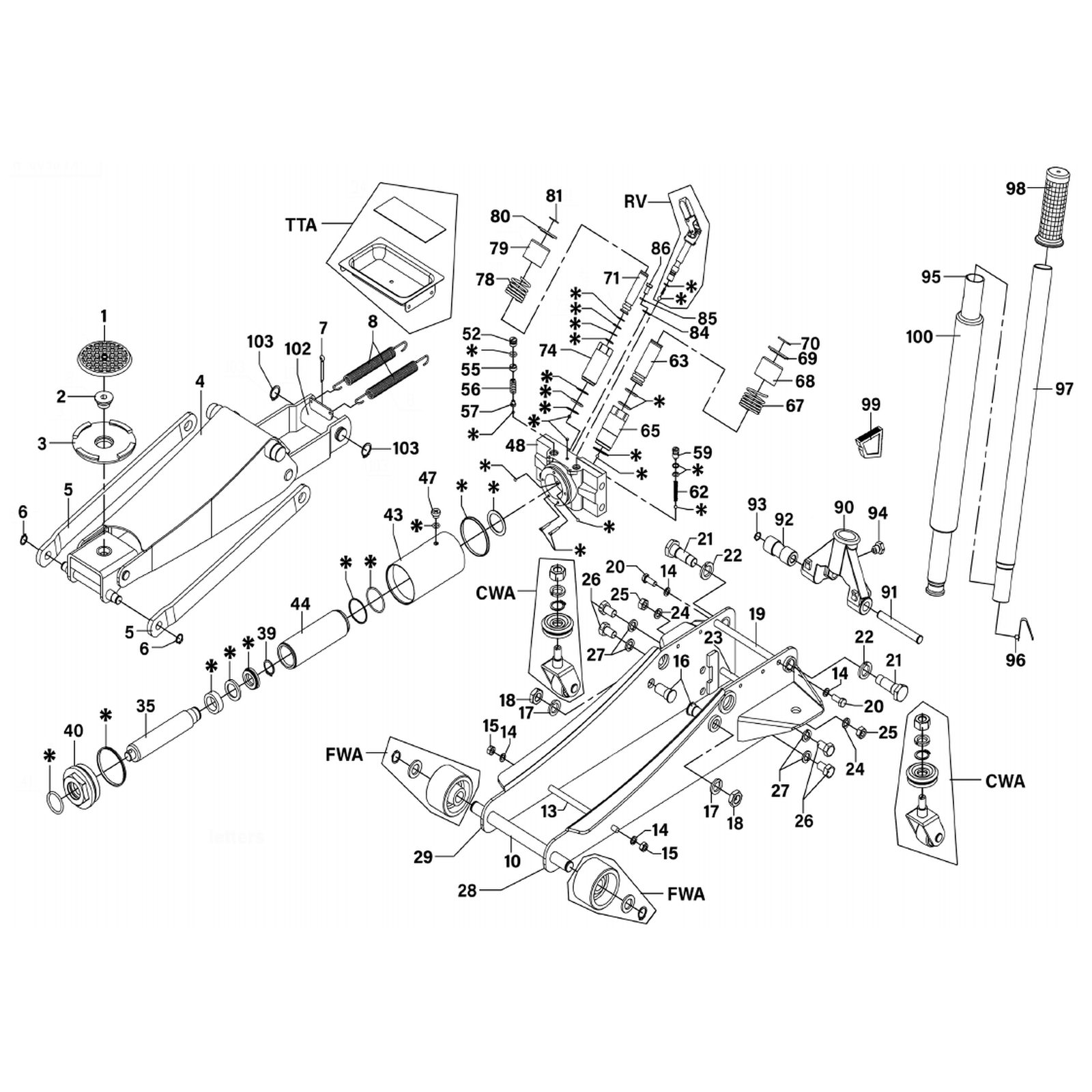 Sealey Wheel Assembly, Front, Fixed (PU) 2501LE-V2-FWA
