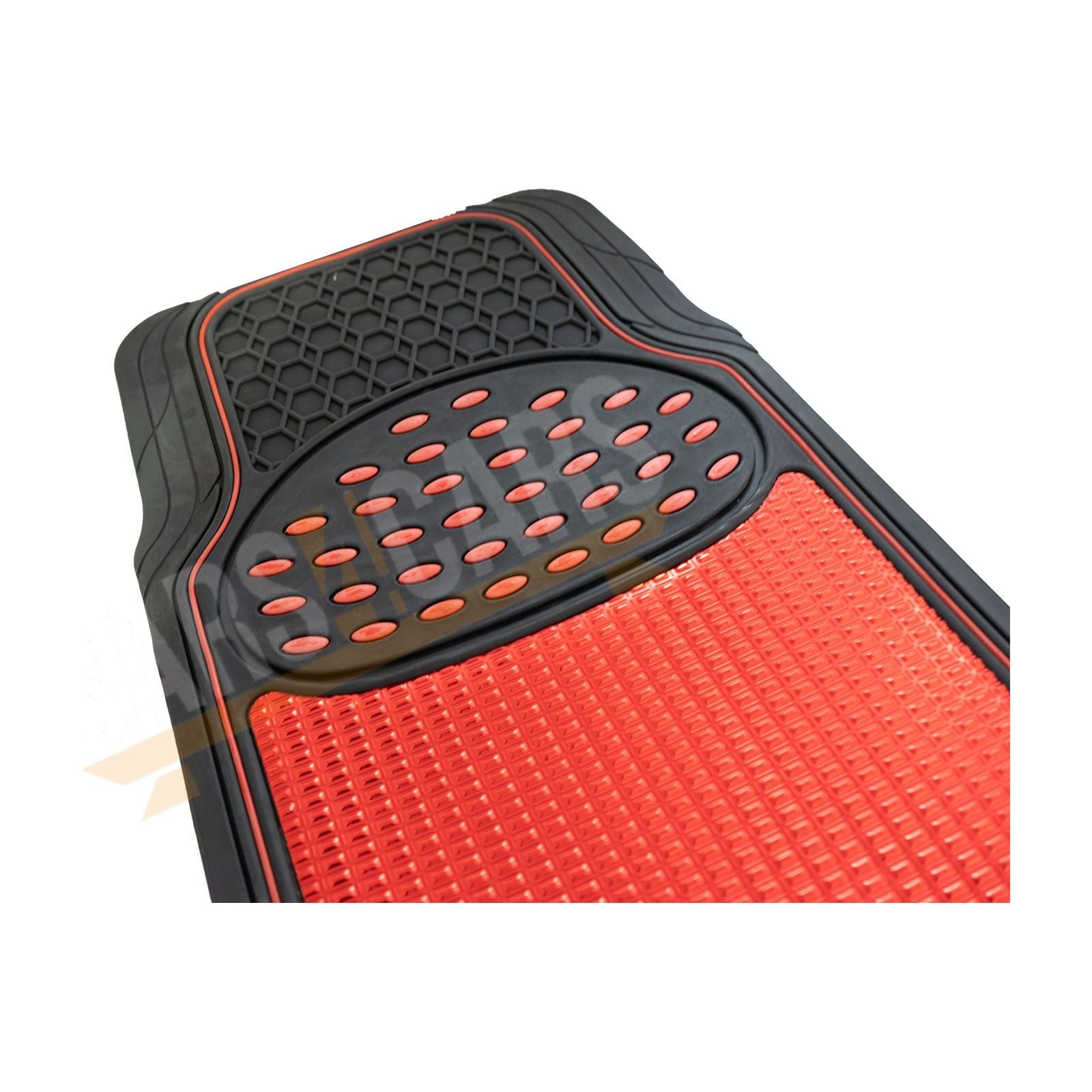 Shiney Red Metallic Checker Style Car Heavy Duty Black Rubber Set of 4 Mats Set