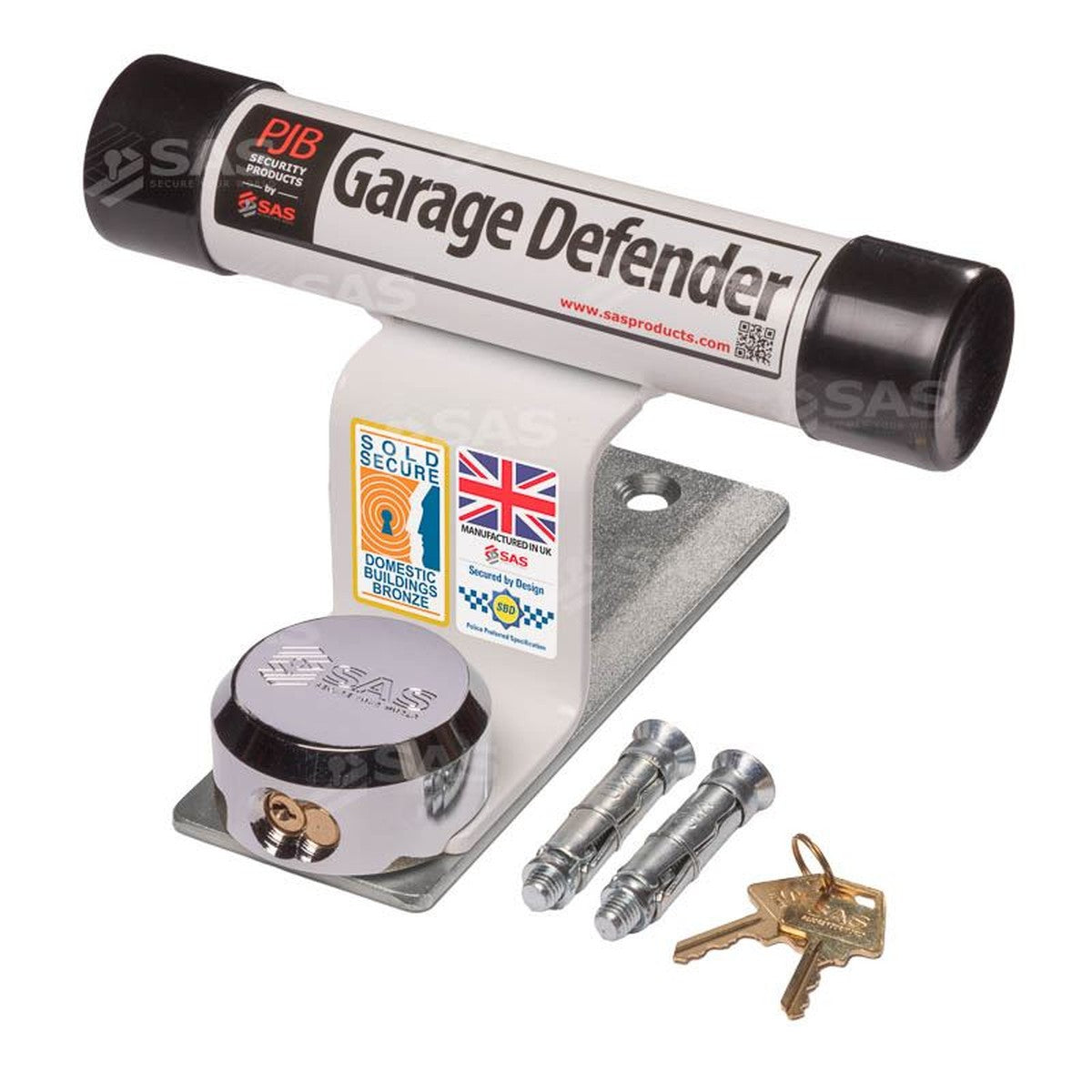 SAS Garage Defender Master and Padlock Bolt Down / White / Lock Keyed Alike