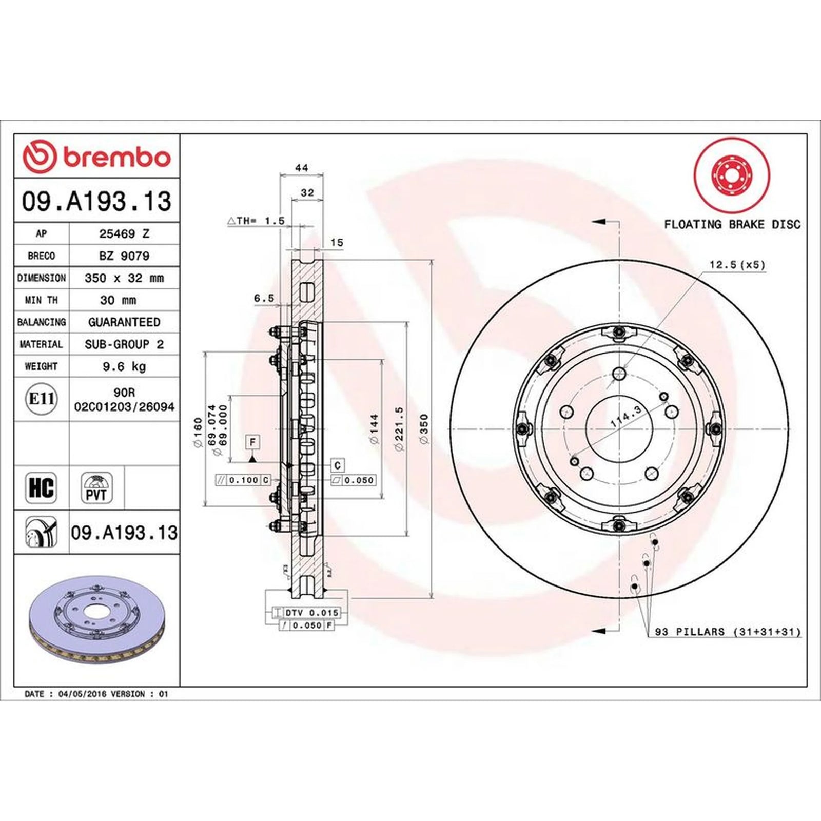 Brembo 2 x Aluminium Brake Disc Hub Brake Discs fits Mitsubishi Lancer VIII