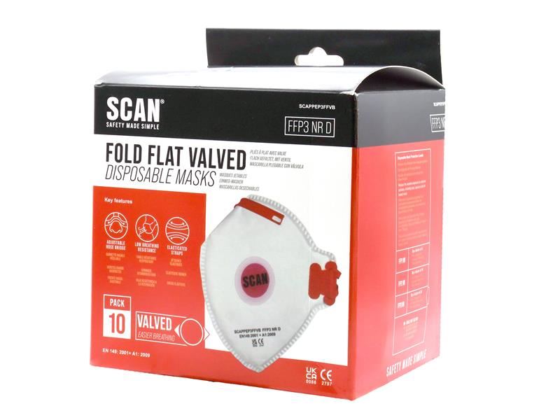 Scan Fold Flat Disposable Valved Disposable Mask FFP3 Protection (Pack 10)