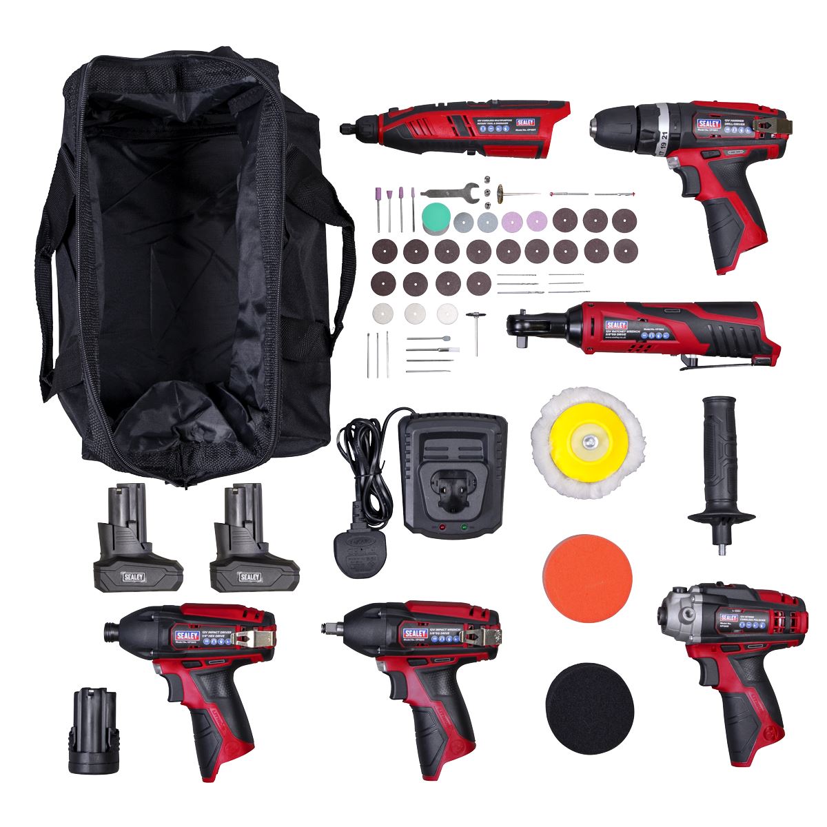 Sealey SV12 Series 6 x 12V Cordless Power Tool Kit 3 Batteries CP1200COMBO2B