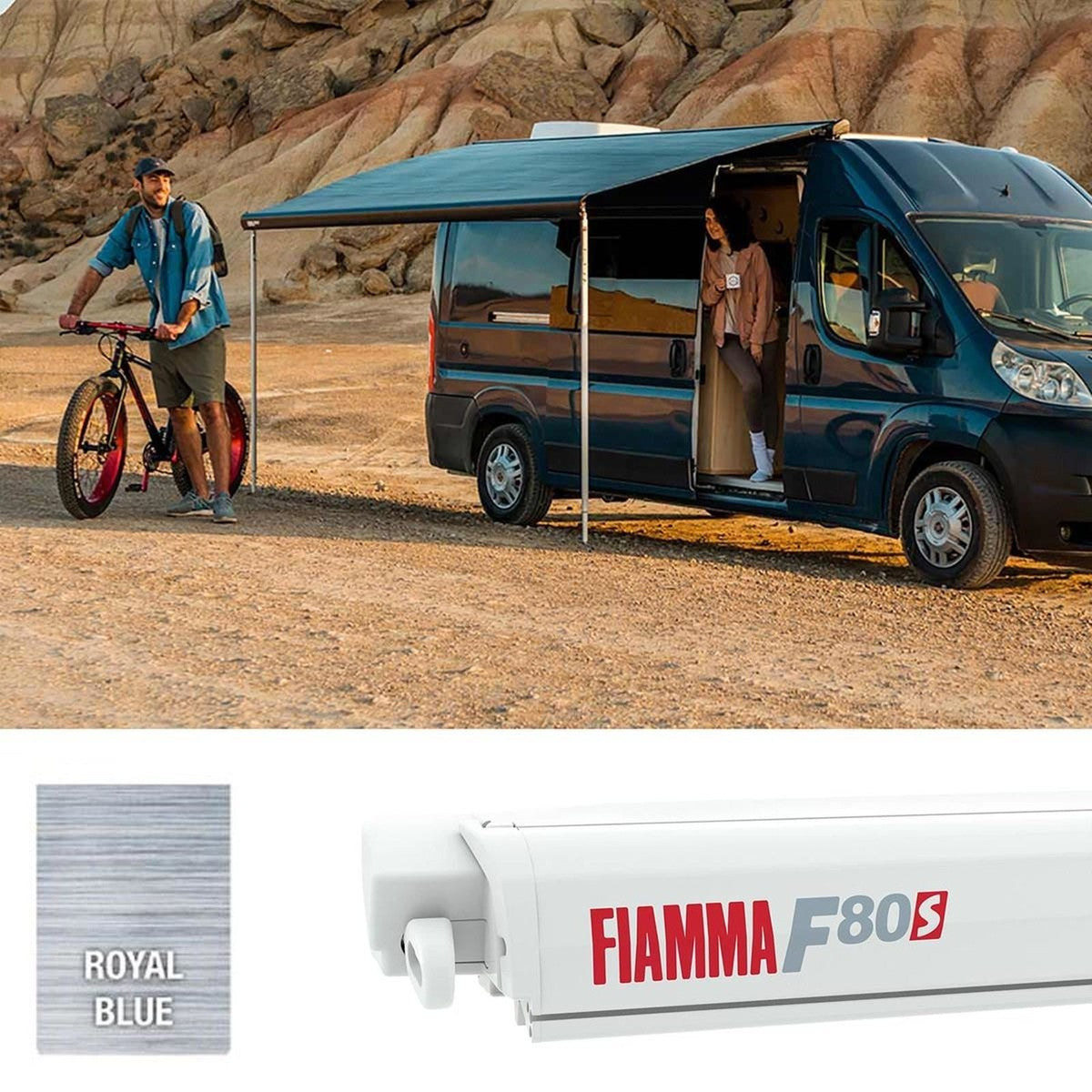 Fiamma Polar White F80S 320 Royal Blue Fabric (07830B01Q) Winch Handle Wall Mounted