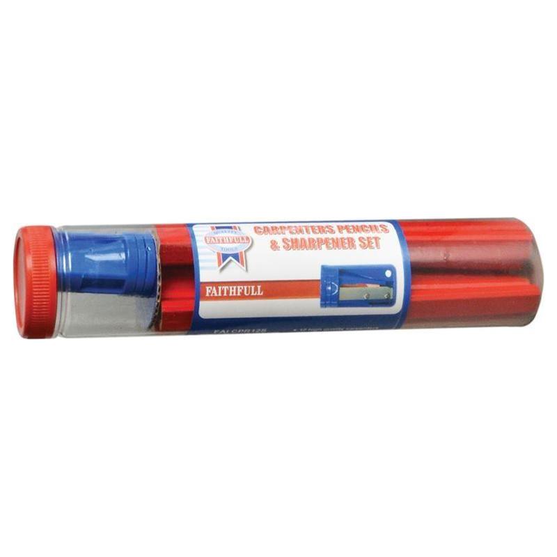 Faithfull Carpenter's Pencils Tube & Sharpener