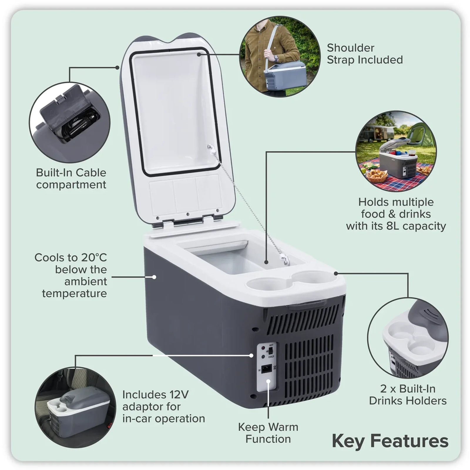 Sealey Portable Cool Box 8L 12V Vehicle Power
