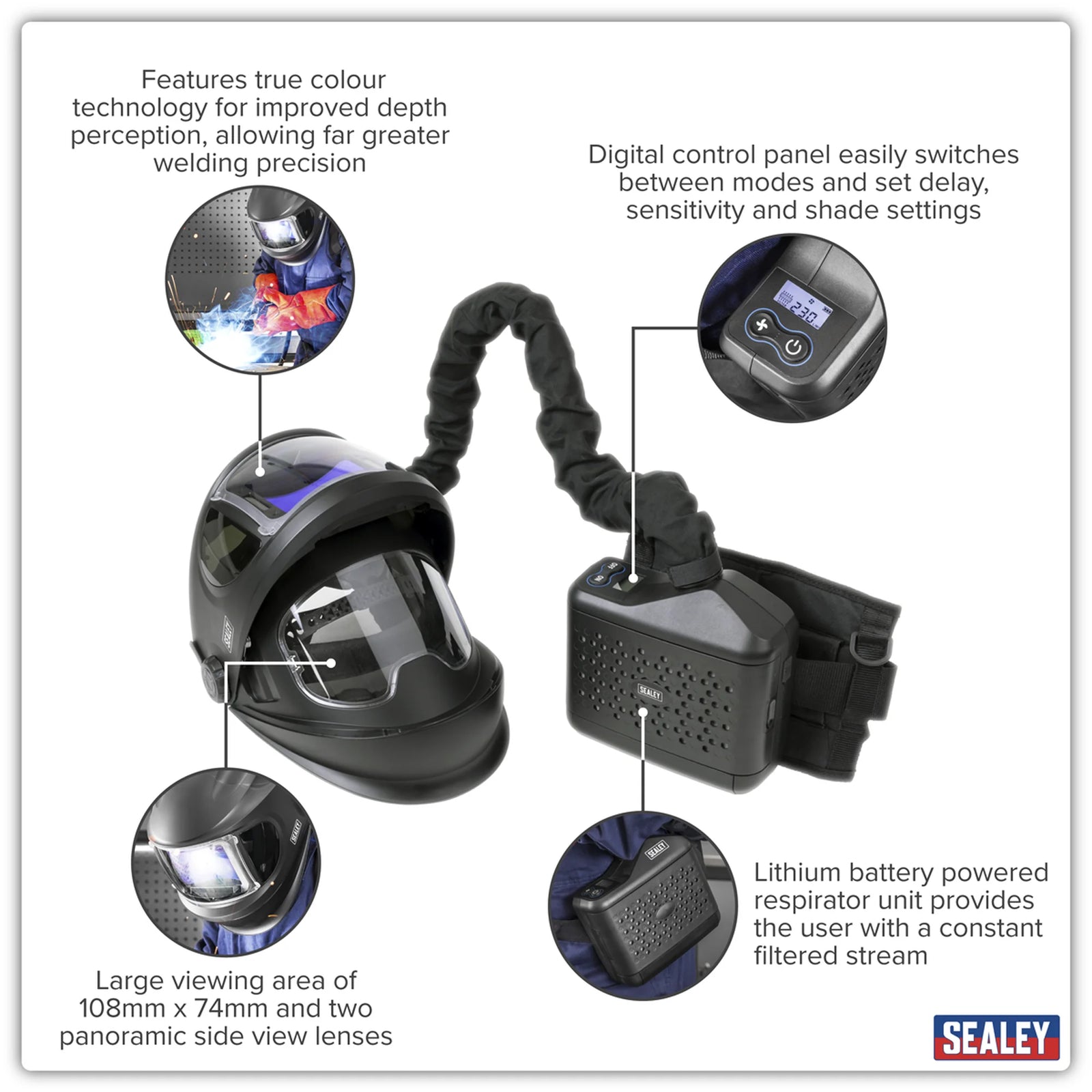 Sealey Auto Darkening Welding Helmet PWH618 with PAPR System
