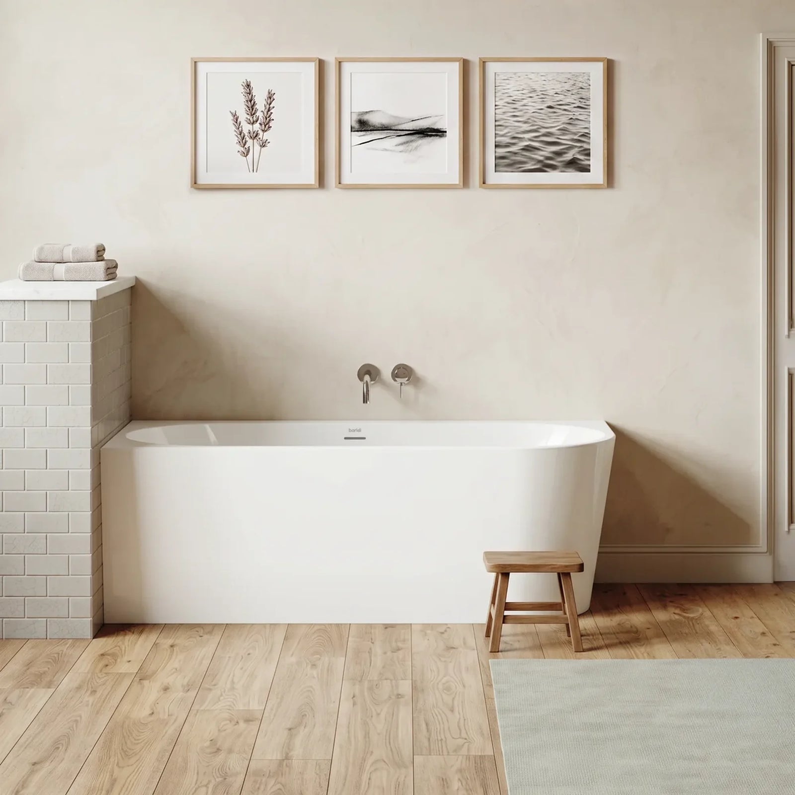 Baridi Left-Hand Corner Slim Rim Bath 150cm - Gloss White