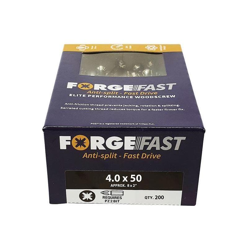 Forgefix ForgeFast Pozi Compatible Elite Performance Wood Screw ZY 4.0 x 50mm Box 200