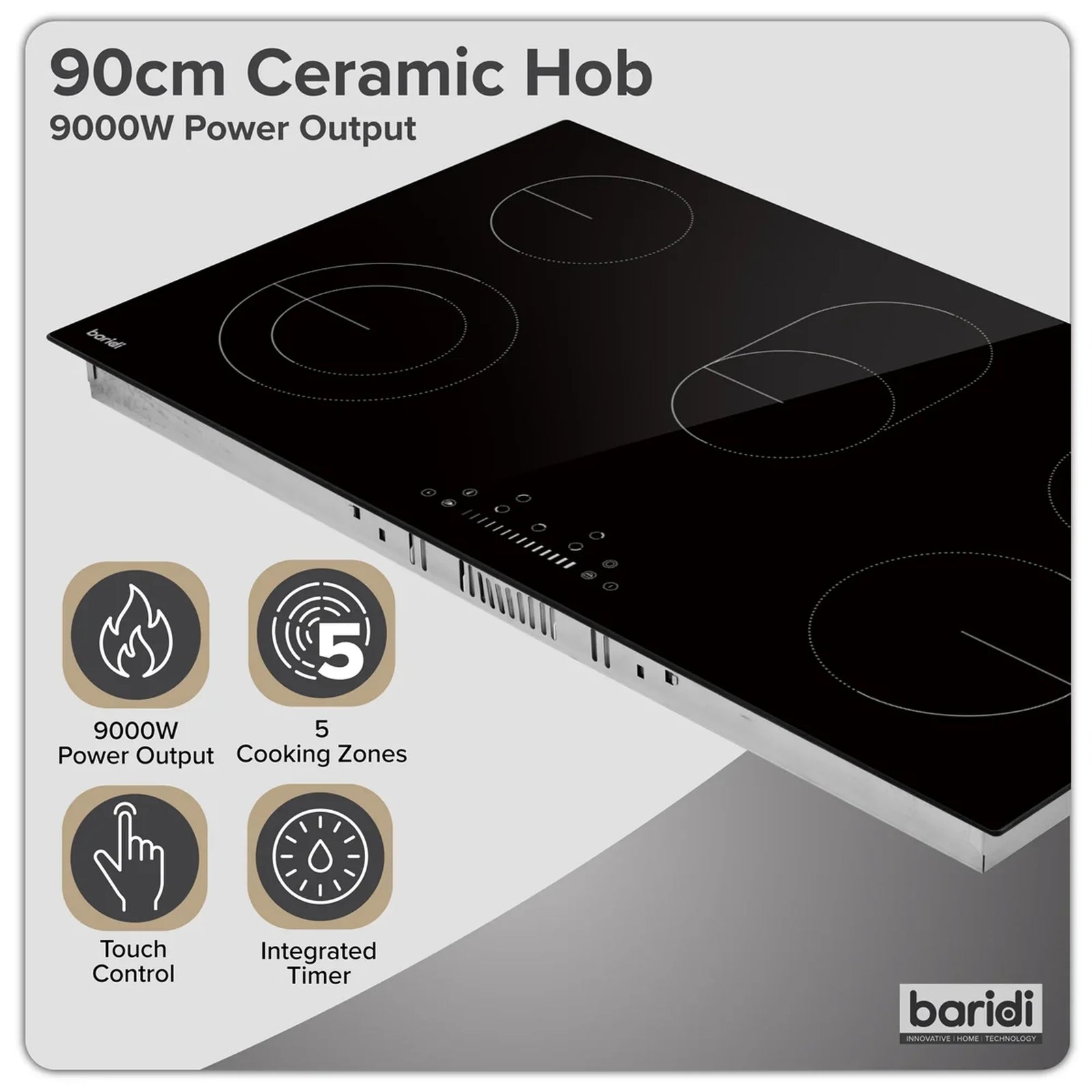 Baridi Ceramic Hob DH389 90cm 9000W with 5 Cooking Zones