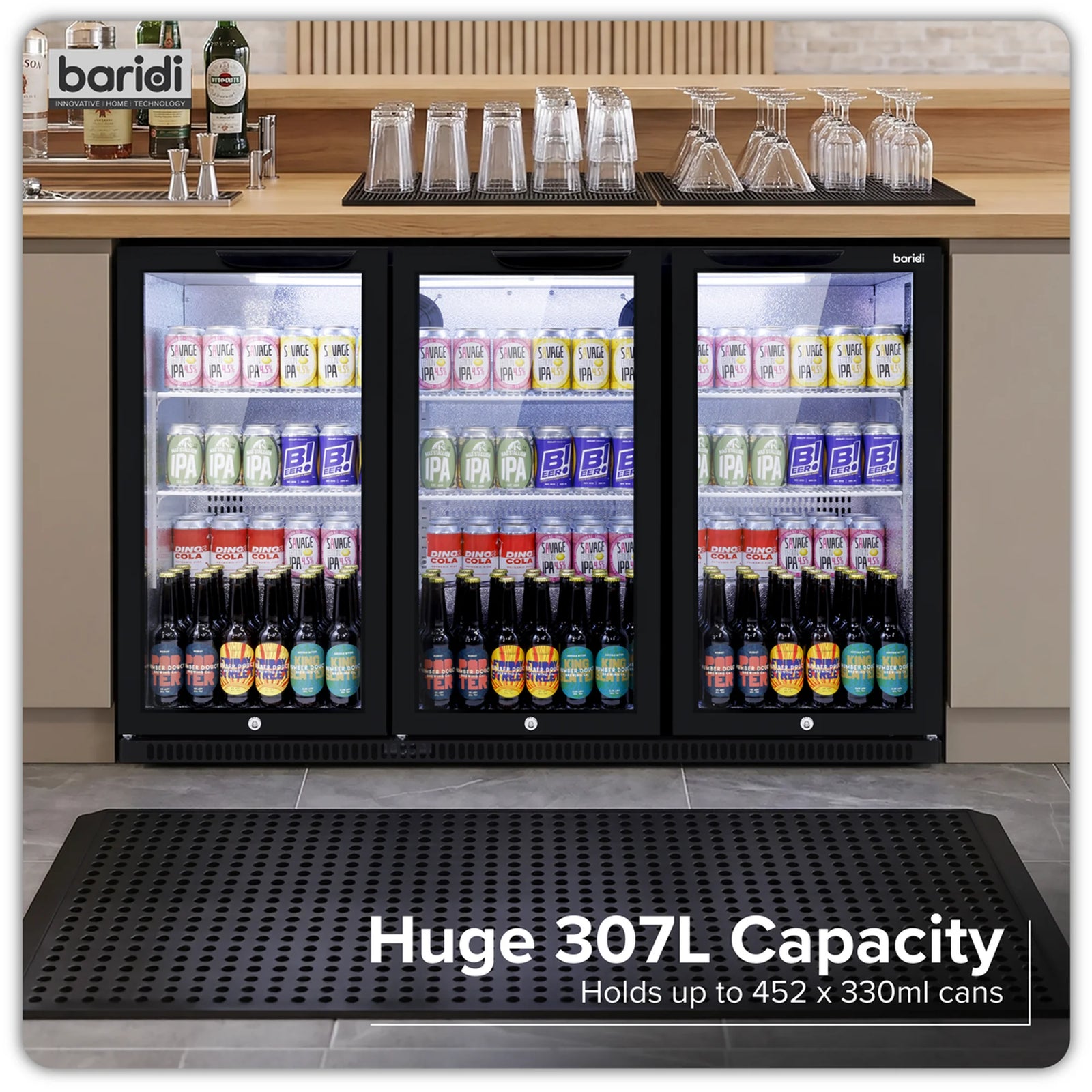 Baridi Back Bar Drinks Fridge Cooler DH336 307L Black