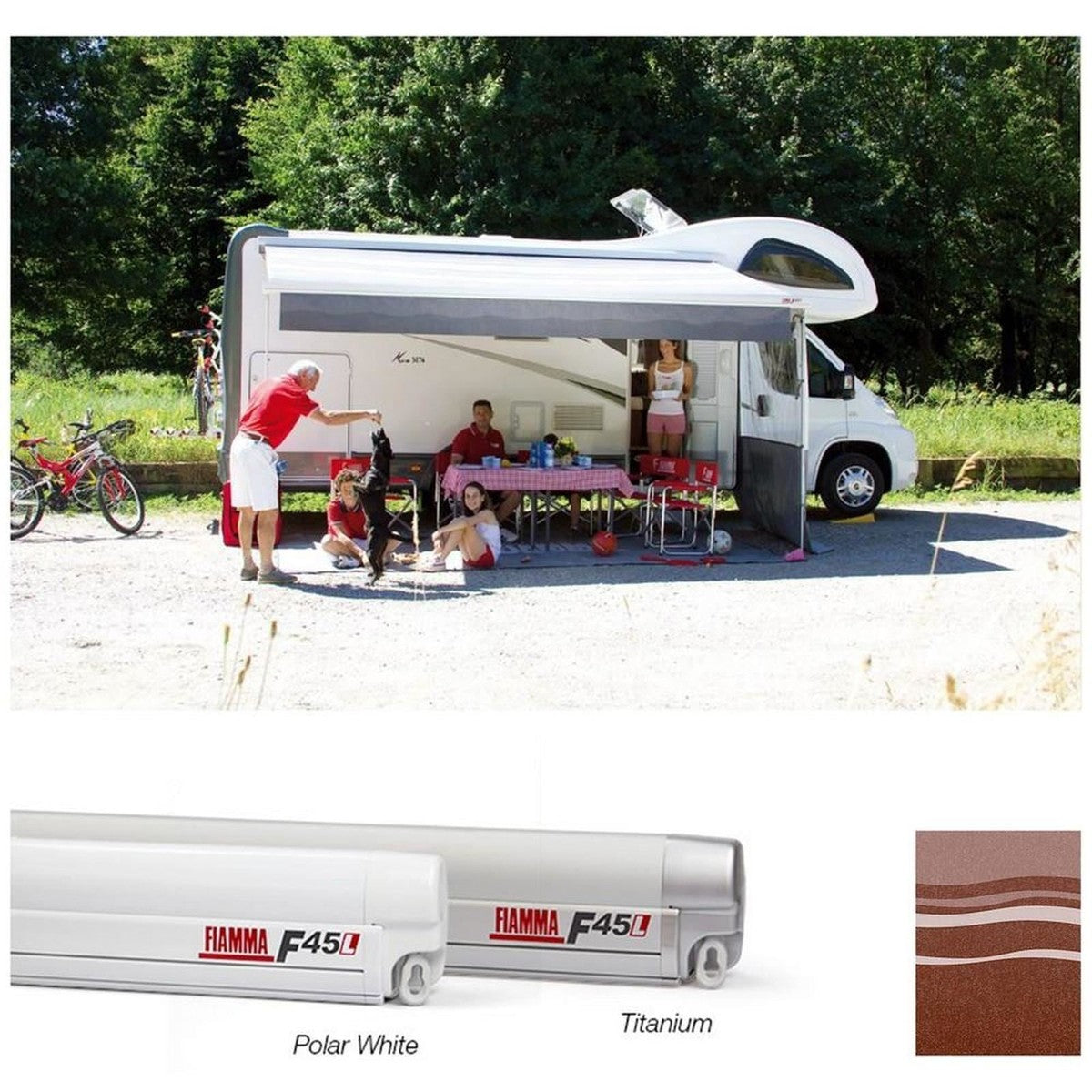 Fiamma Polar White F45L 550 Awning Sahara Fabric (06530B01S) Winch Handle Wall Mounted