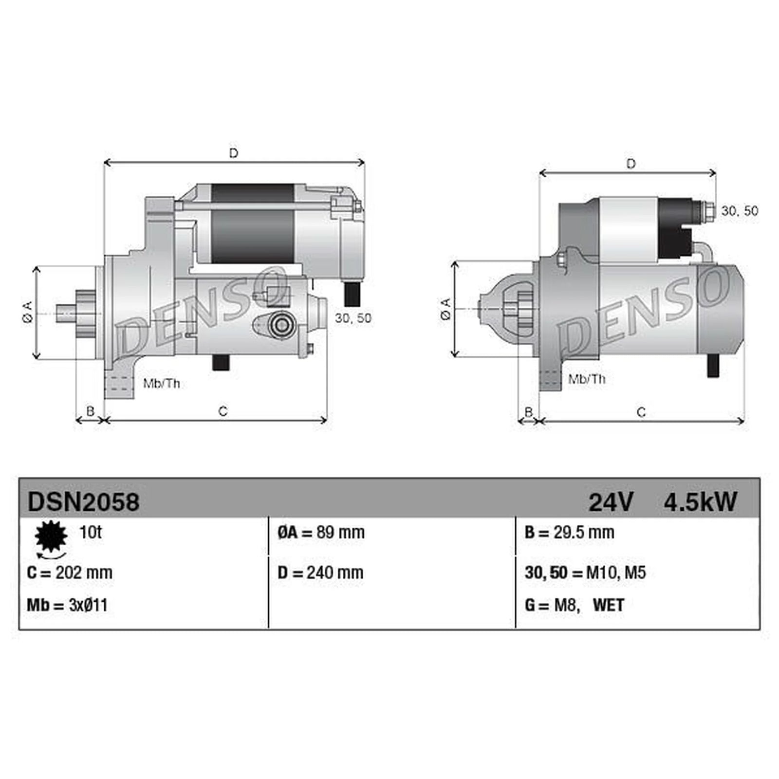 Denso Starter Motor 24V 4.5kW 10 Teeth DSN2058