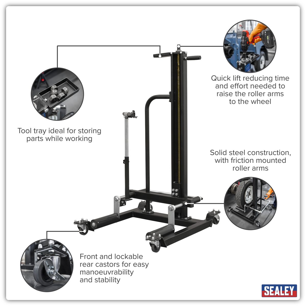Sealey Viking Wheel Removal Trolley WD50QLS 50kg Capacity