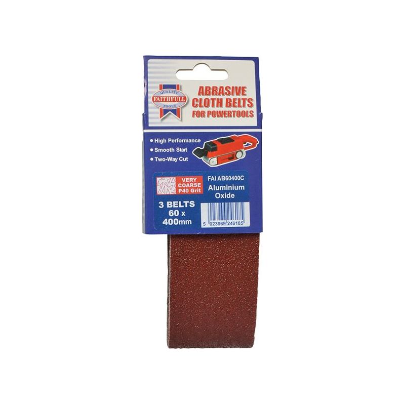 Faithfull Cloth Sanding Belt 400 x 60mm Coarse 60G (Pack 3)