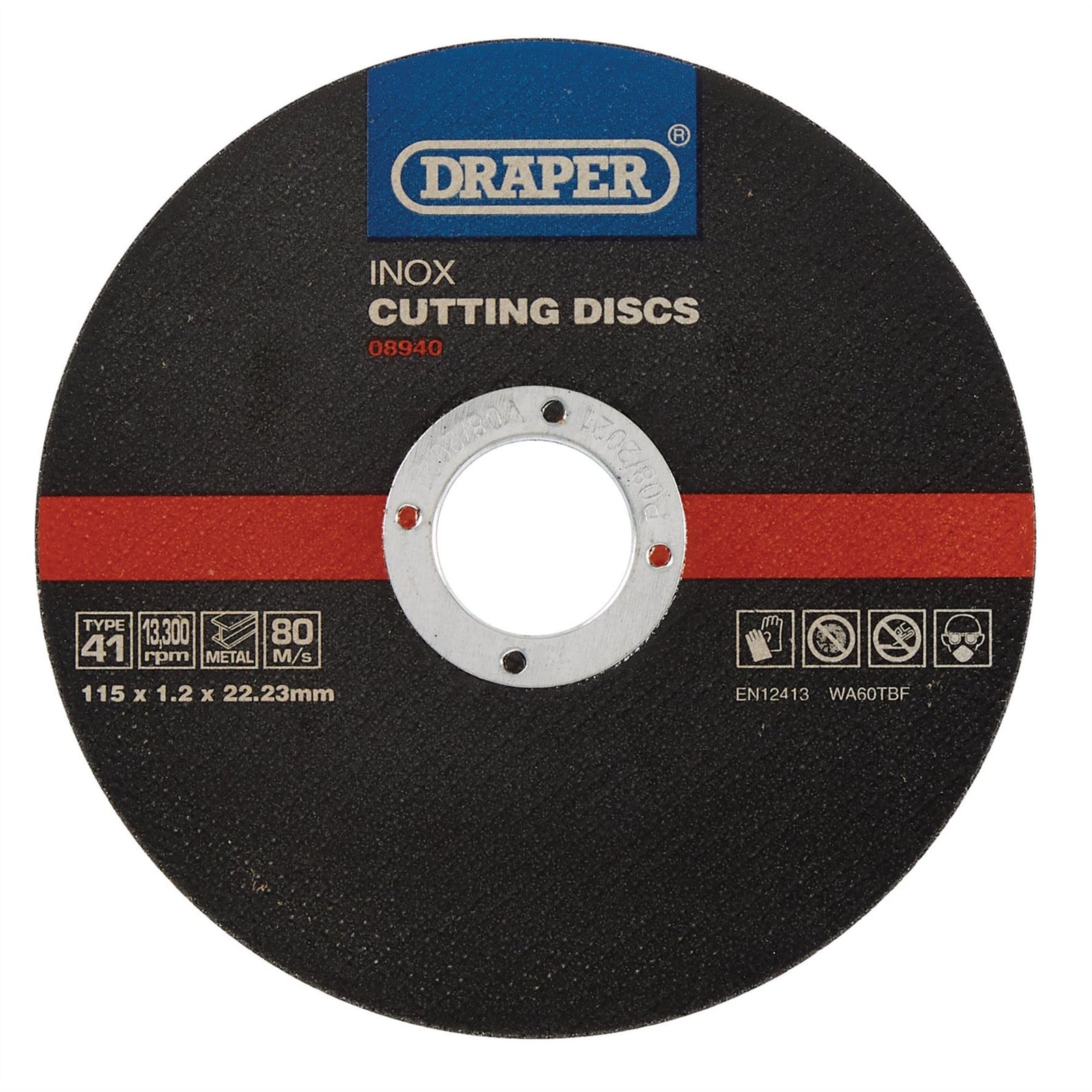 Draper Inox Flat Metal Cutting Discs, 115 x 22.2 x 1.2mm (Pack of 10) 08940