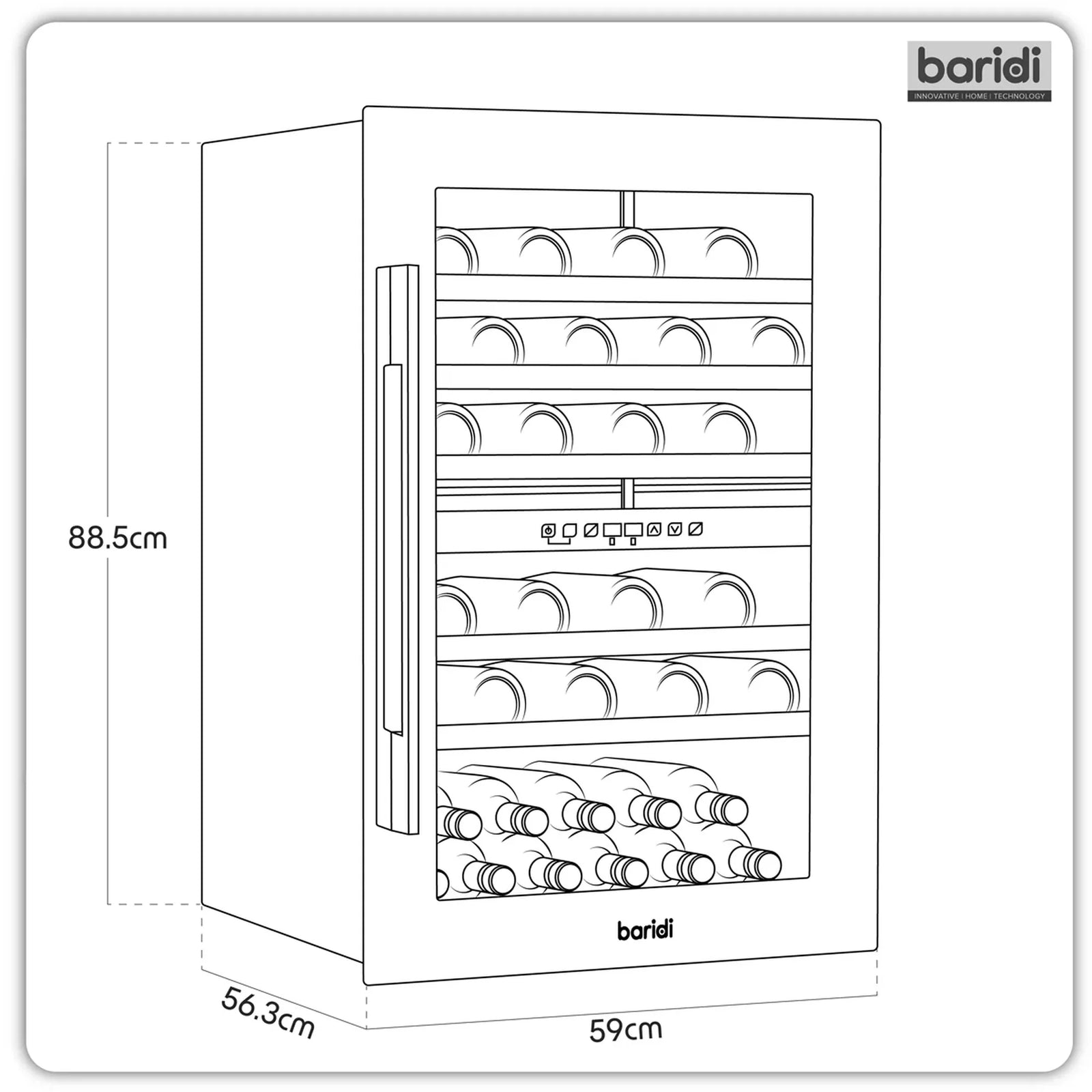 Baridi Wine Cooler 57 Bottles Dual Zone DH118 Black