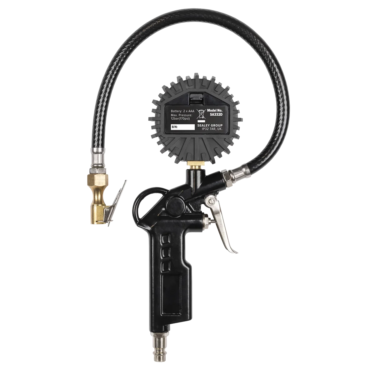 Sealey Digital Tyre Inflator SA332D 12bar with Clip-On Connector