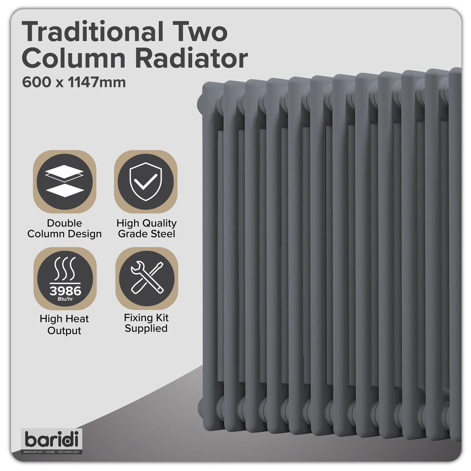 Baridi Horizontal Radiator DH360 600 x 1147mm Anthracite
