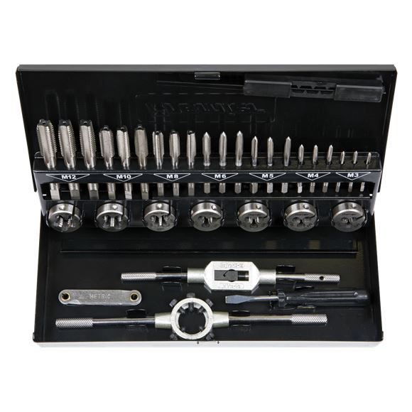Sealey Tap and Die Set Premier Metric Split Dies HSS 4341 M3-M12 Metal Case
