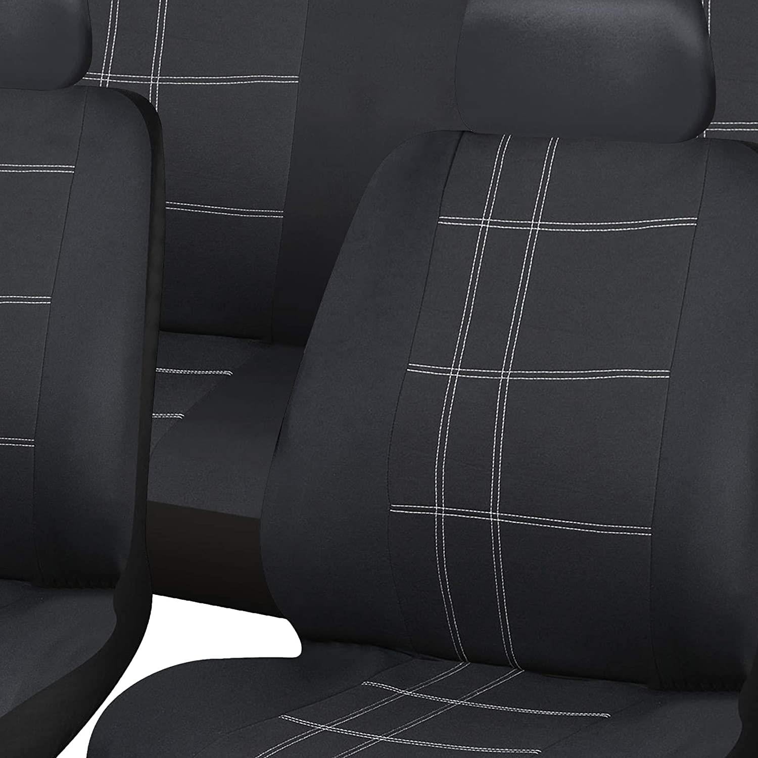Sakura Seat Covers Checks Full Set includes Head Rest, Black/ White