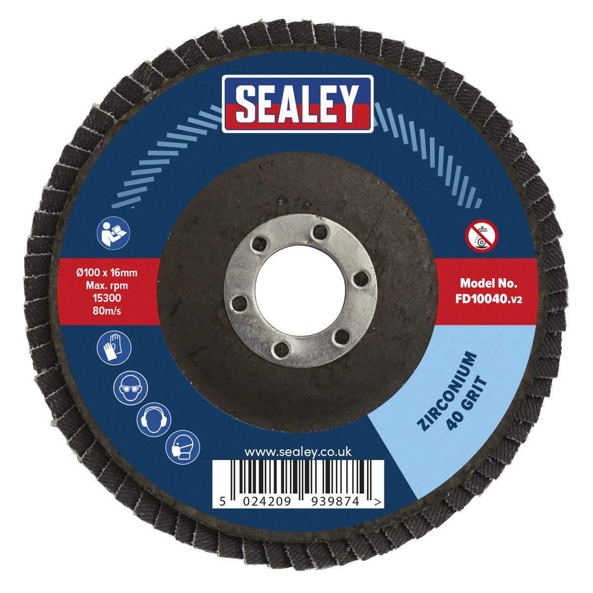 Sealey Flap Disc Zirconium100mm16mm Bore 40Grit FD10040