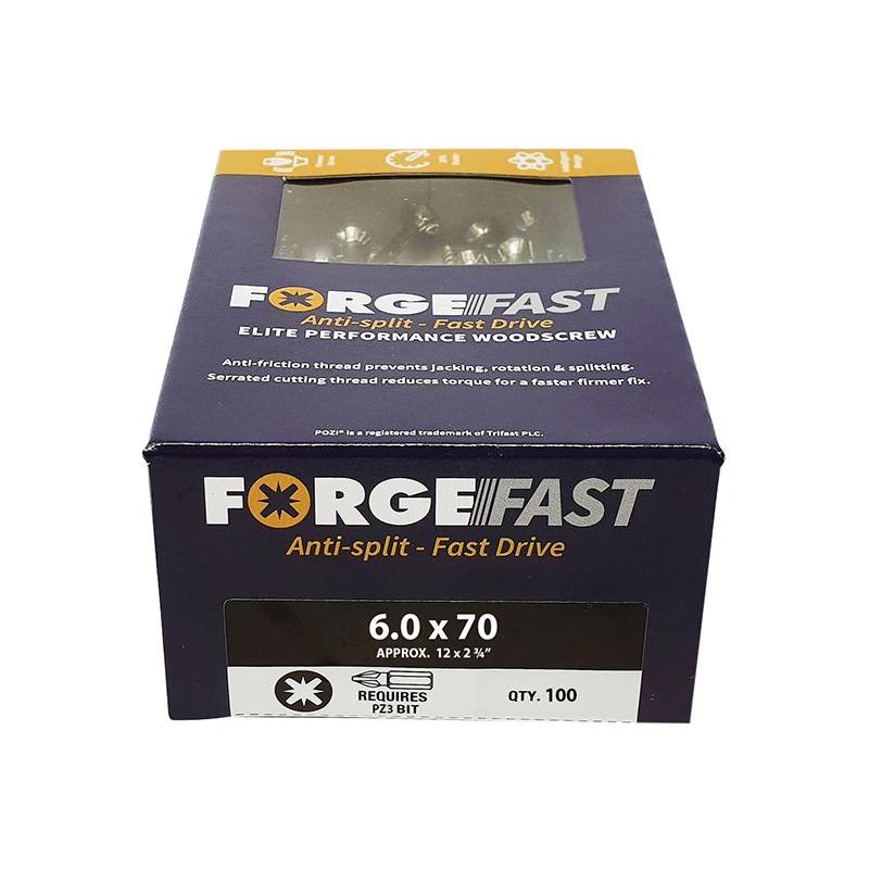 Forgefix ForgeFast Pozi Compatible Elite Performance Wood Screw ZY 6.0 x 70mm Box 100