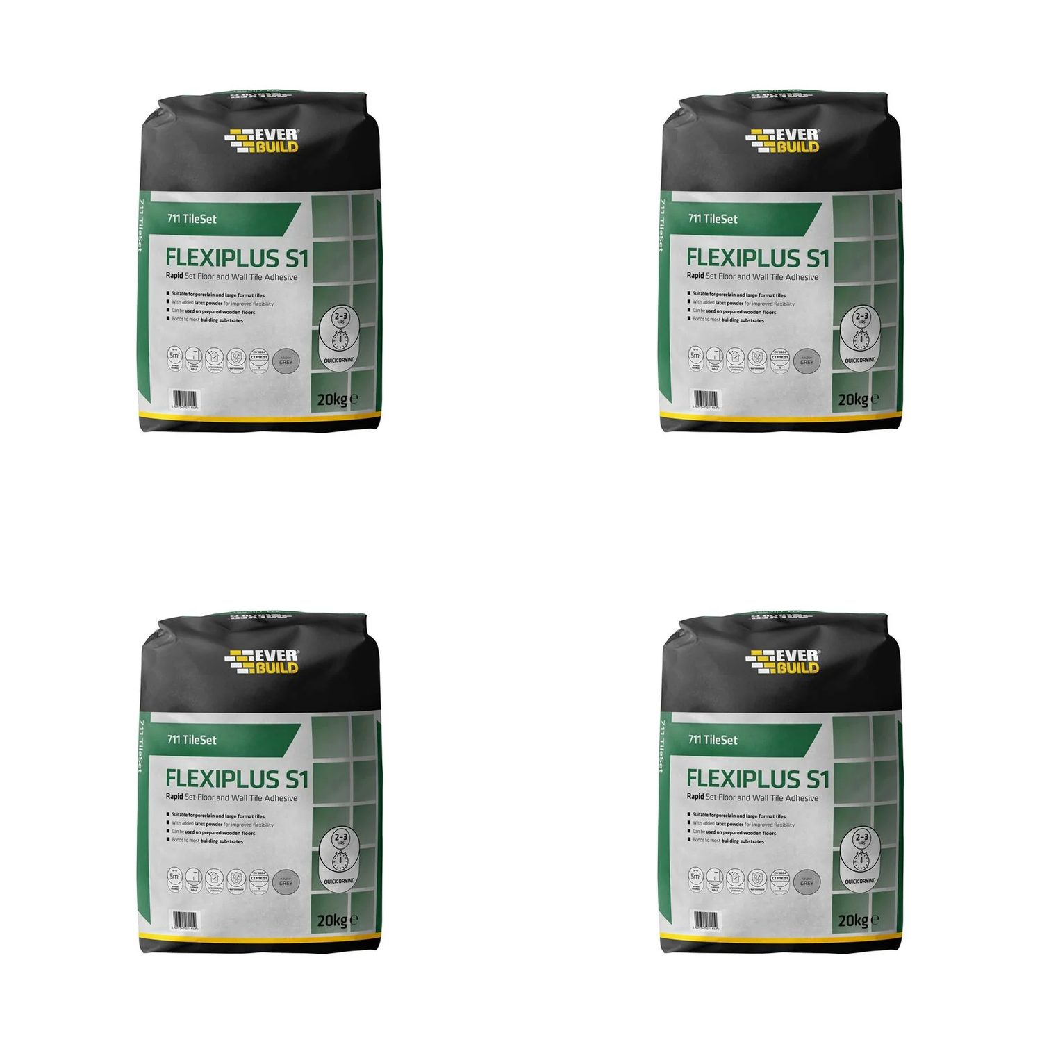 Everbuild Sika 711 TileSet Flexiplus Tile Adhesive Grey 20kg - 486660