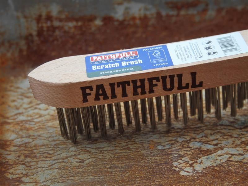 Faithfull Heavy-Duty Stainless Steel Scratch Brush, 3 Row