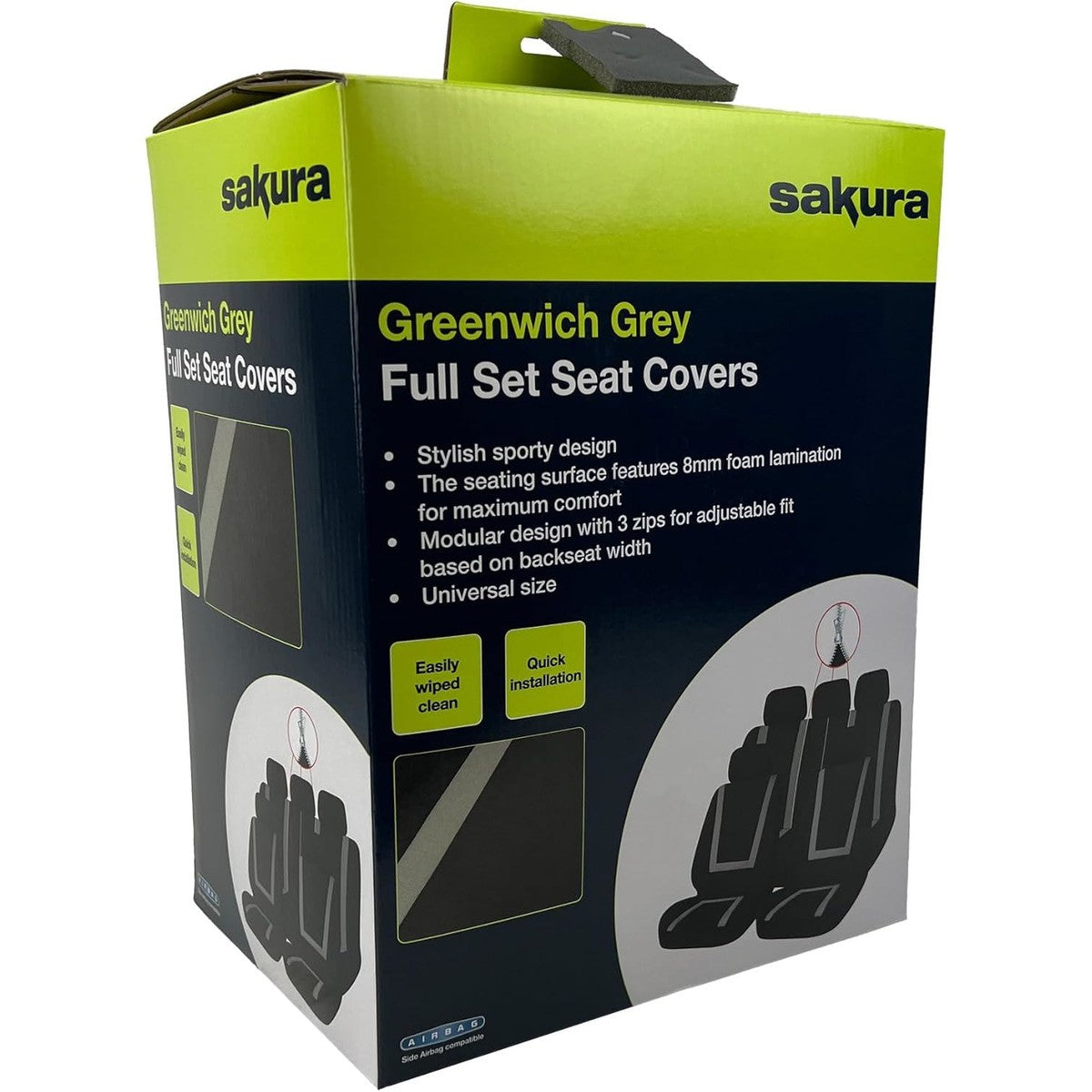Sakura Greenwich Grey and Black Full Front Rear Seat Covers Set