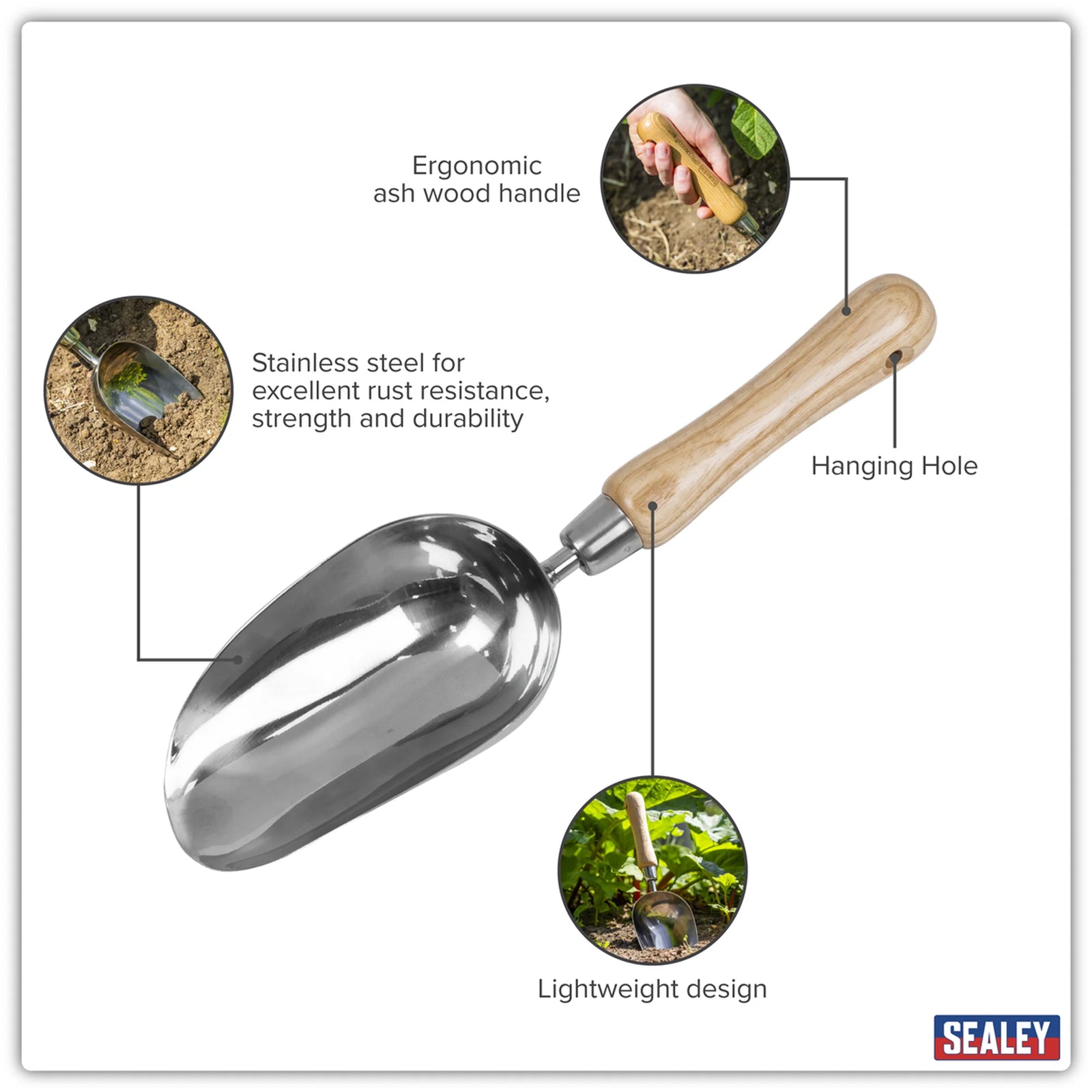 Sealey Premier Garden Scoop GTWH006 170mm Stainless Steel Head