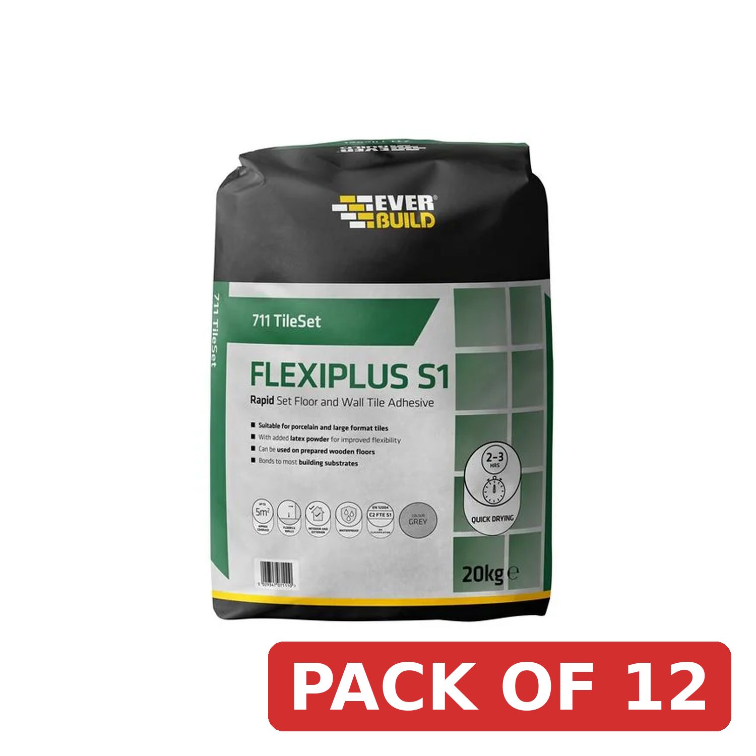 Everbuild Sika 711 TileSet Flexiplus Tile Adhesive White 20kg - 695062