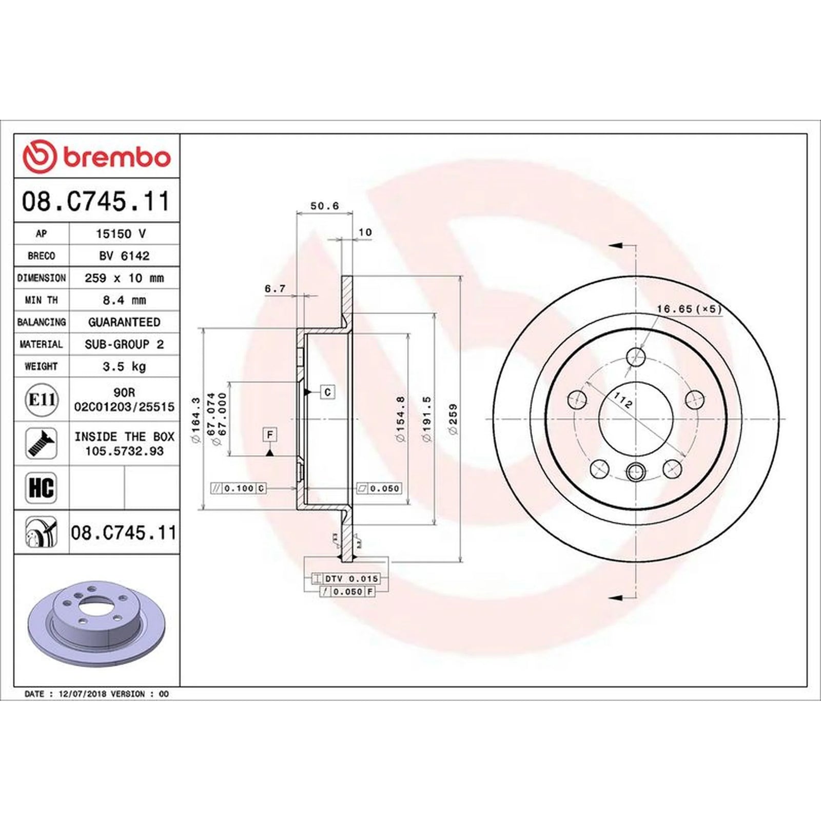 Brembo 2 x Solid Brake Discs fits Mini Mini 2013-2020