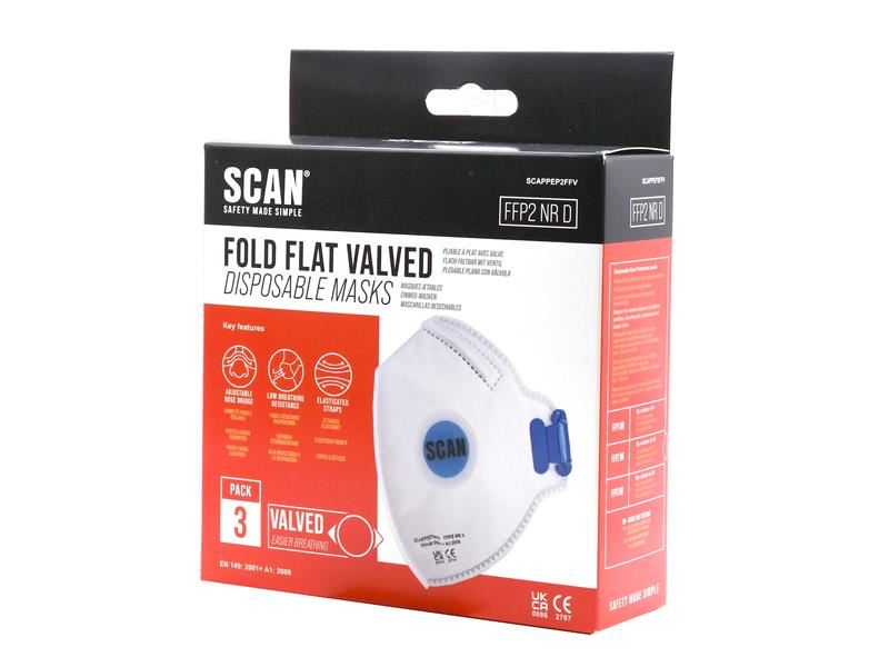 Scan Fold Flat Disposable Mask Valved FP2 Protection (Pack 3)